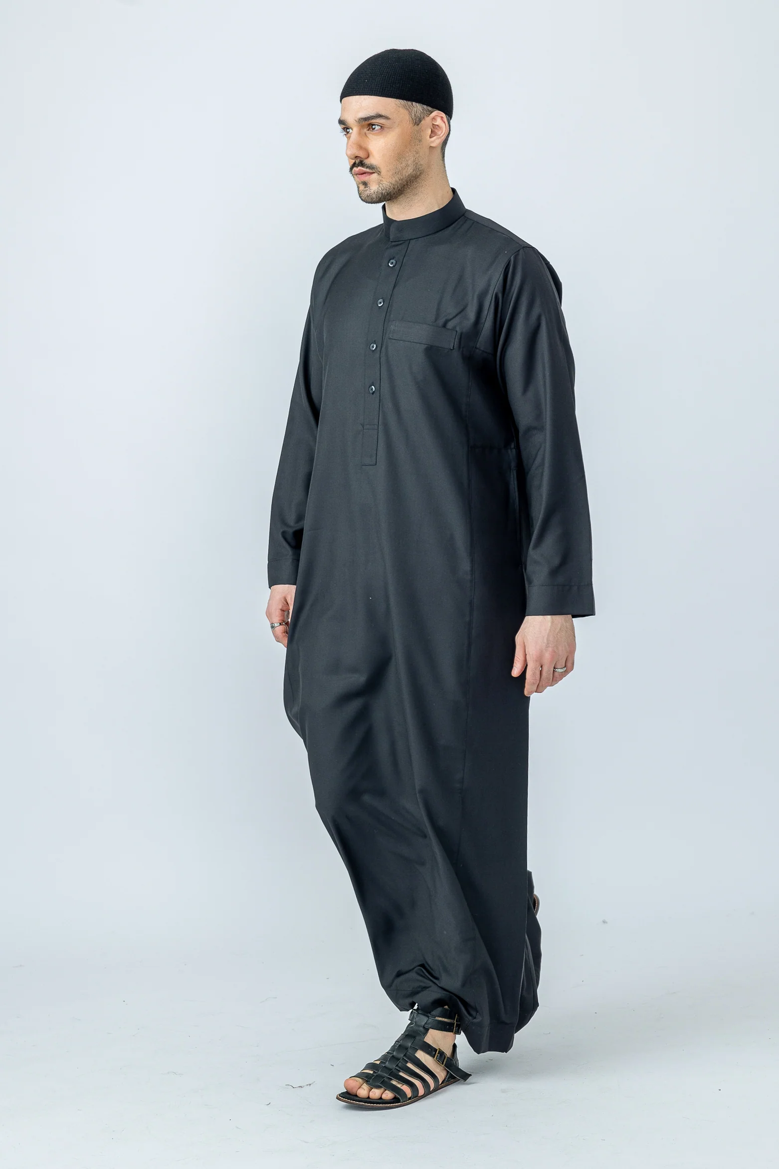 Black Saudi Collar Thobe|Jubbah - Image 2