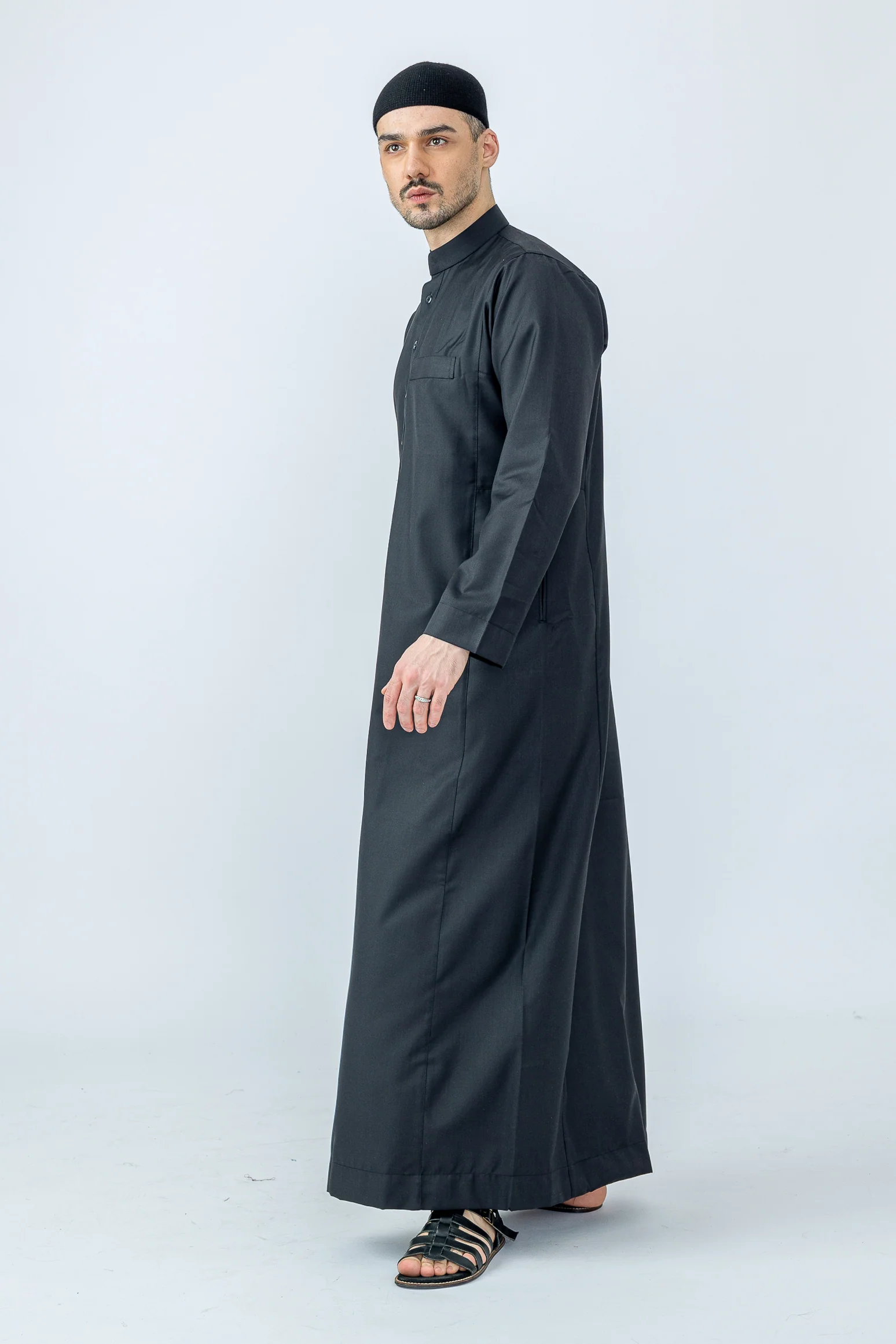 Black Saudi Collar Thobe|Jubbah - Image 3