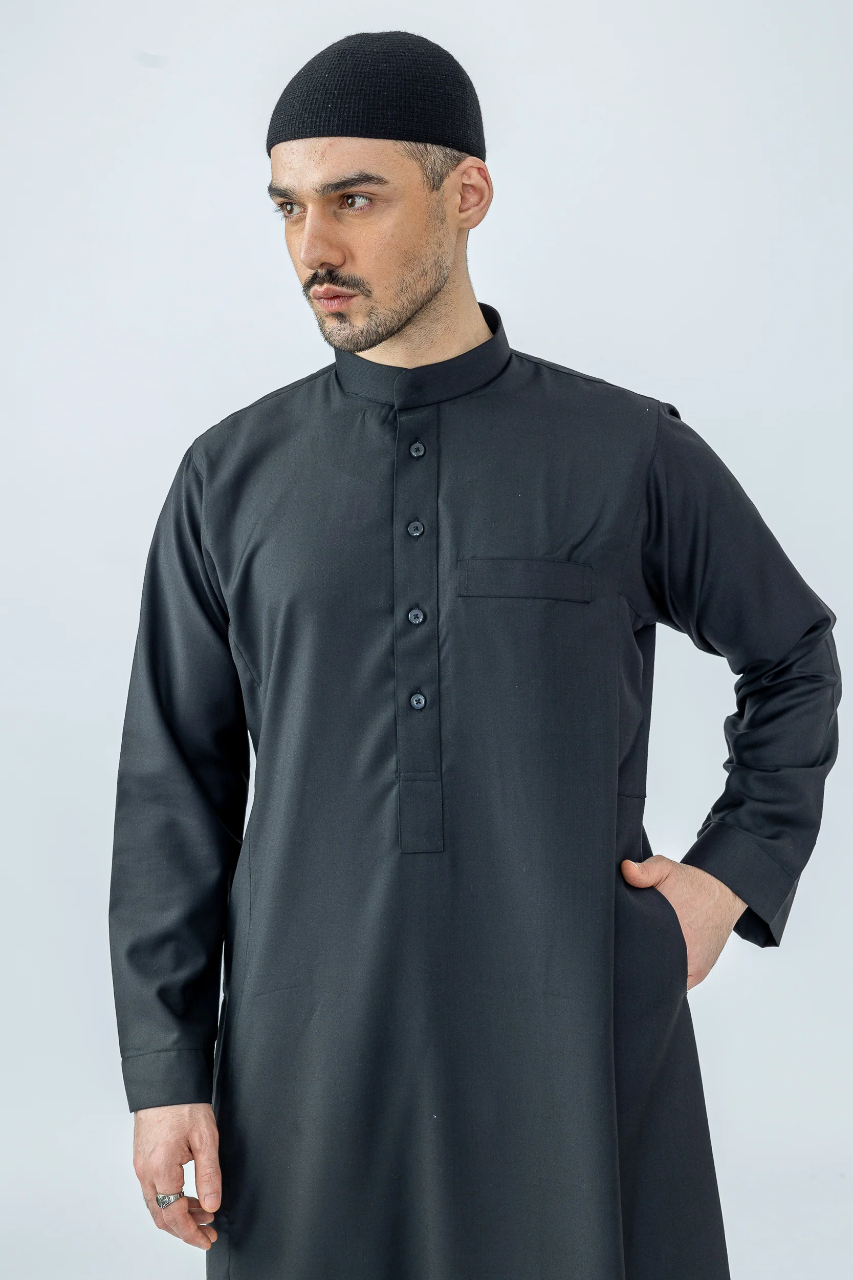 Black Saudi Collar Thobe|Jubbah - Image 6
