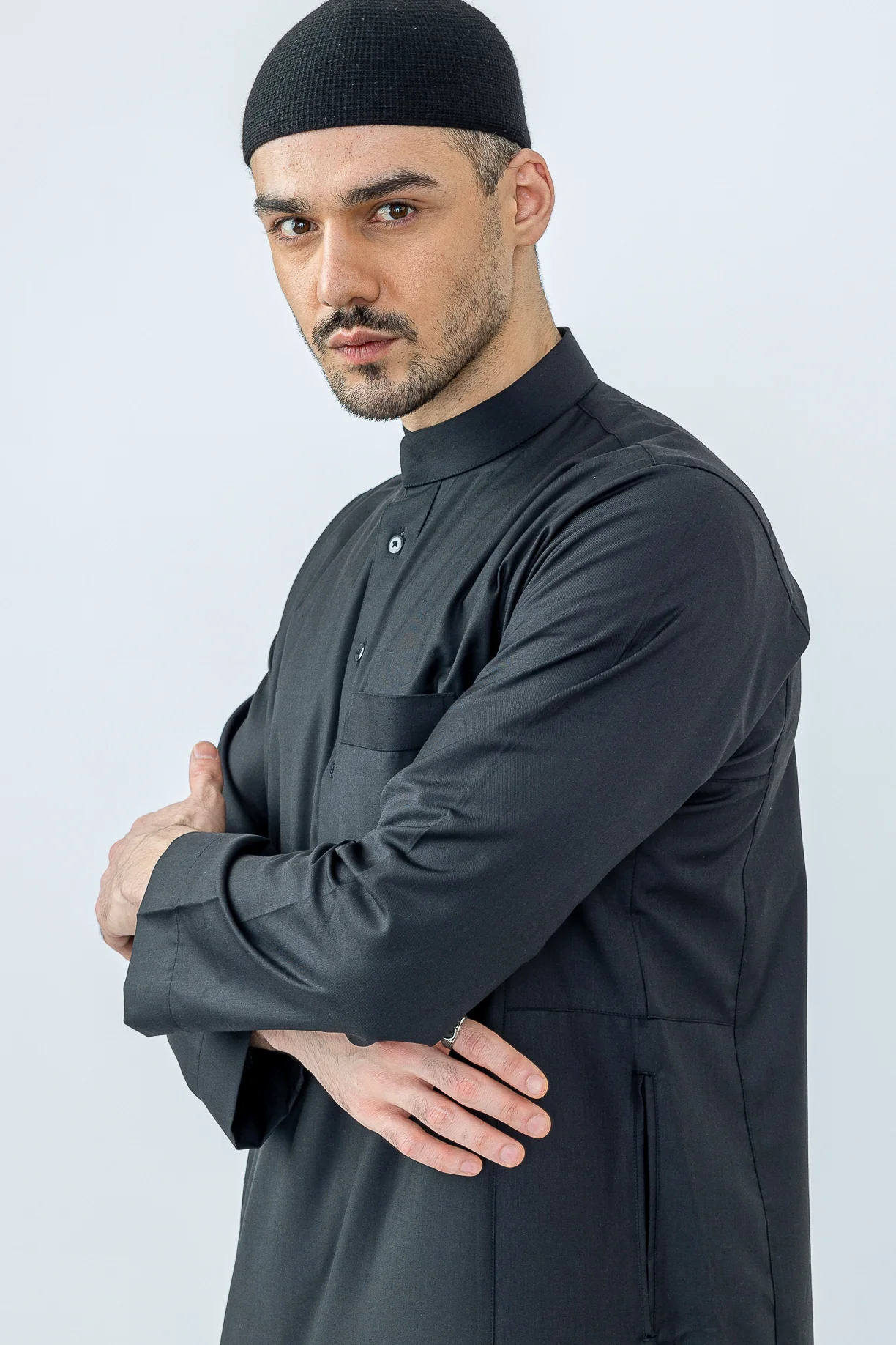 Black Saudi Collar Thobe|Jubbah - Image 7