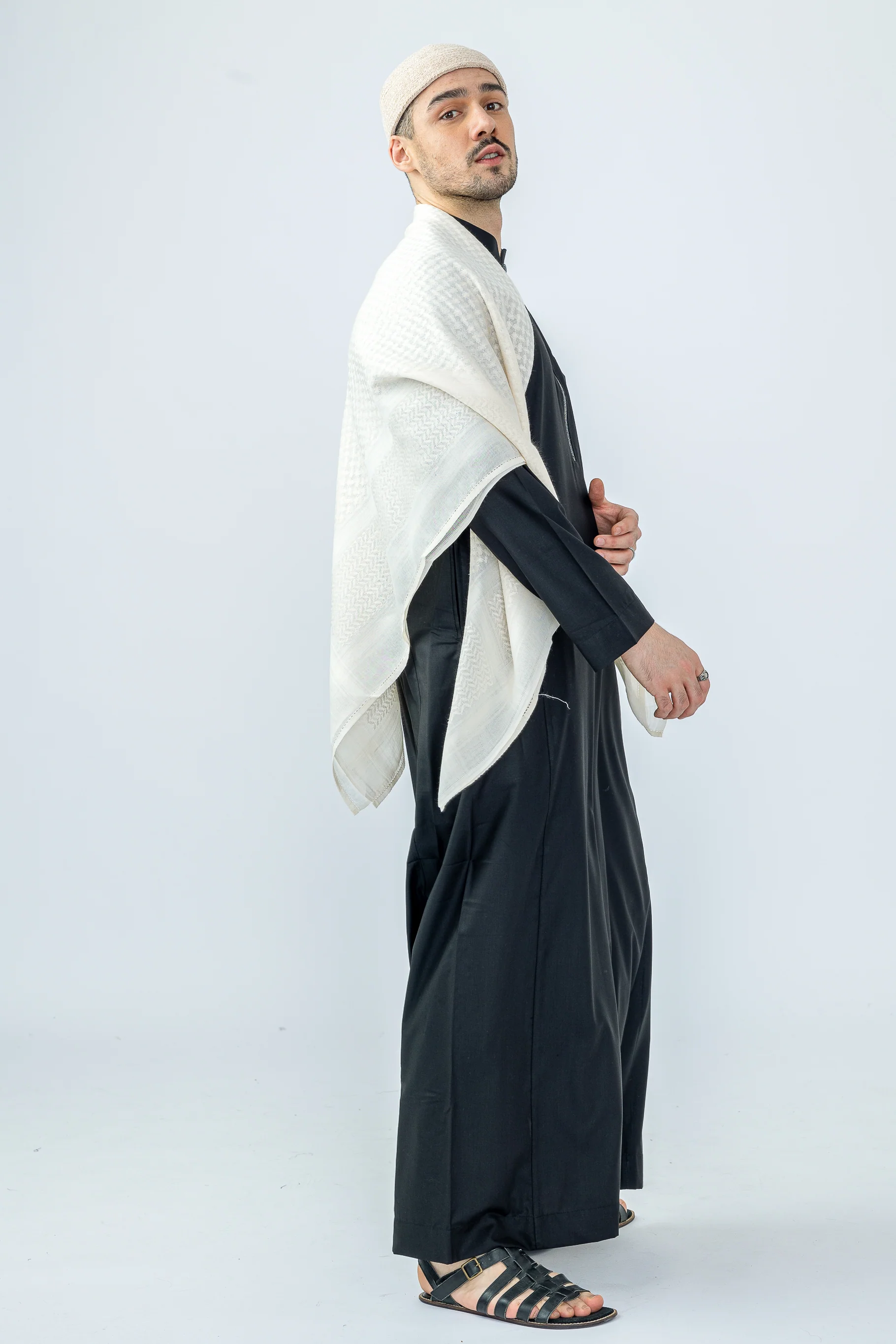 Black Urban Hexagon Print Thobe - Image 3