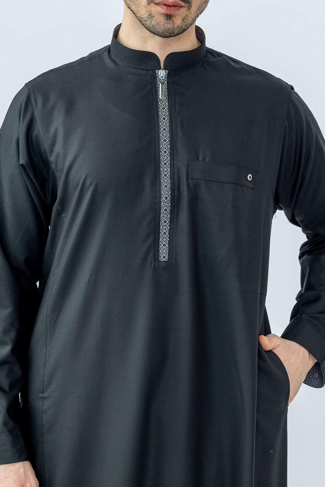 Black Urban Hexagon Print Thobe - Image 5