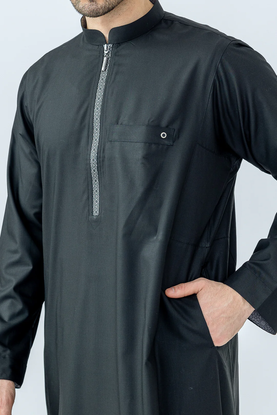 Black Urban Hexagon Print Thobe - Image 6