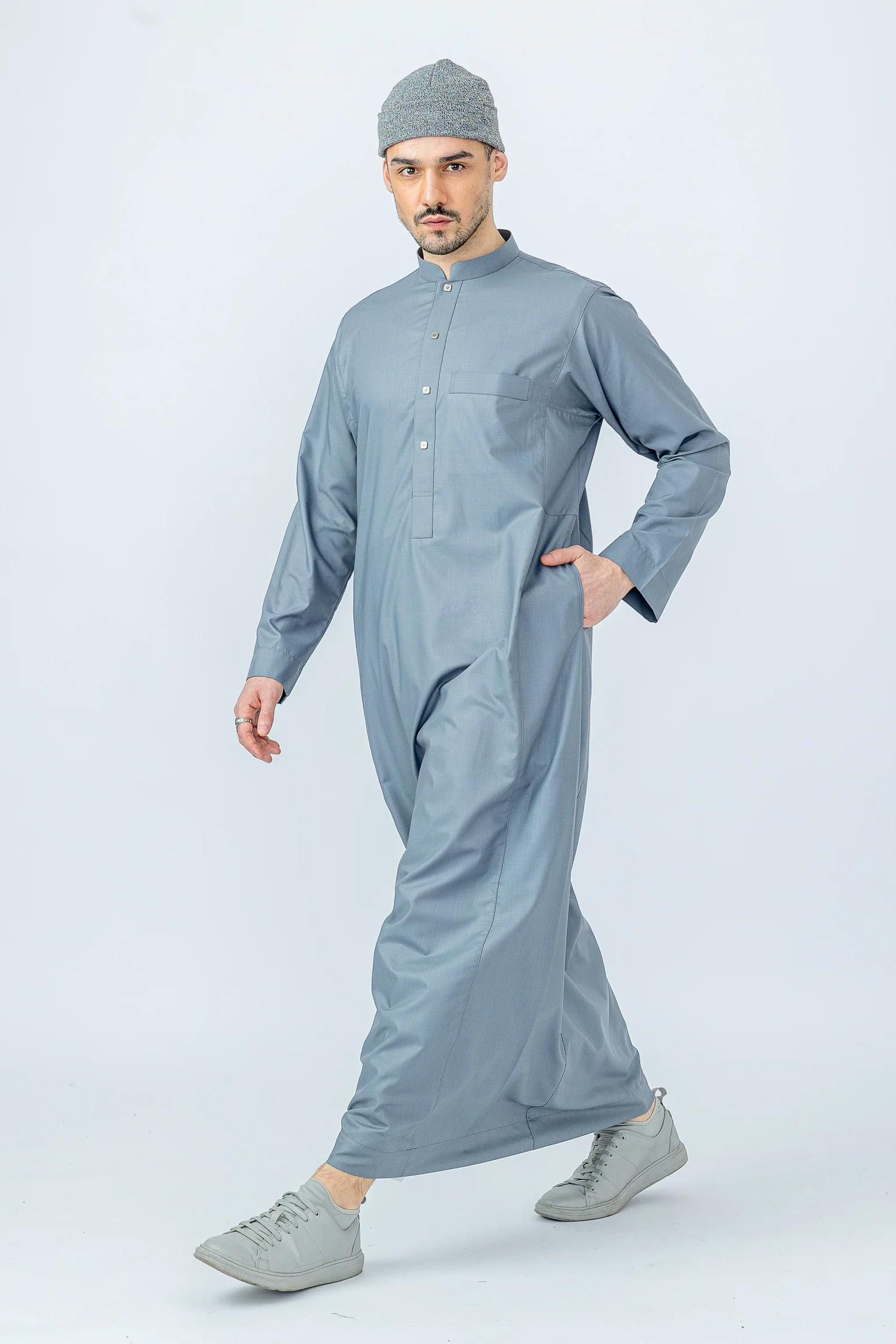 Cadet Grey Arab Collar Thobe - Image 3