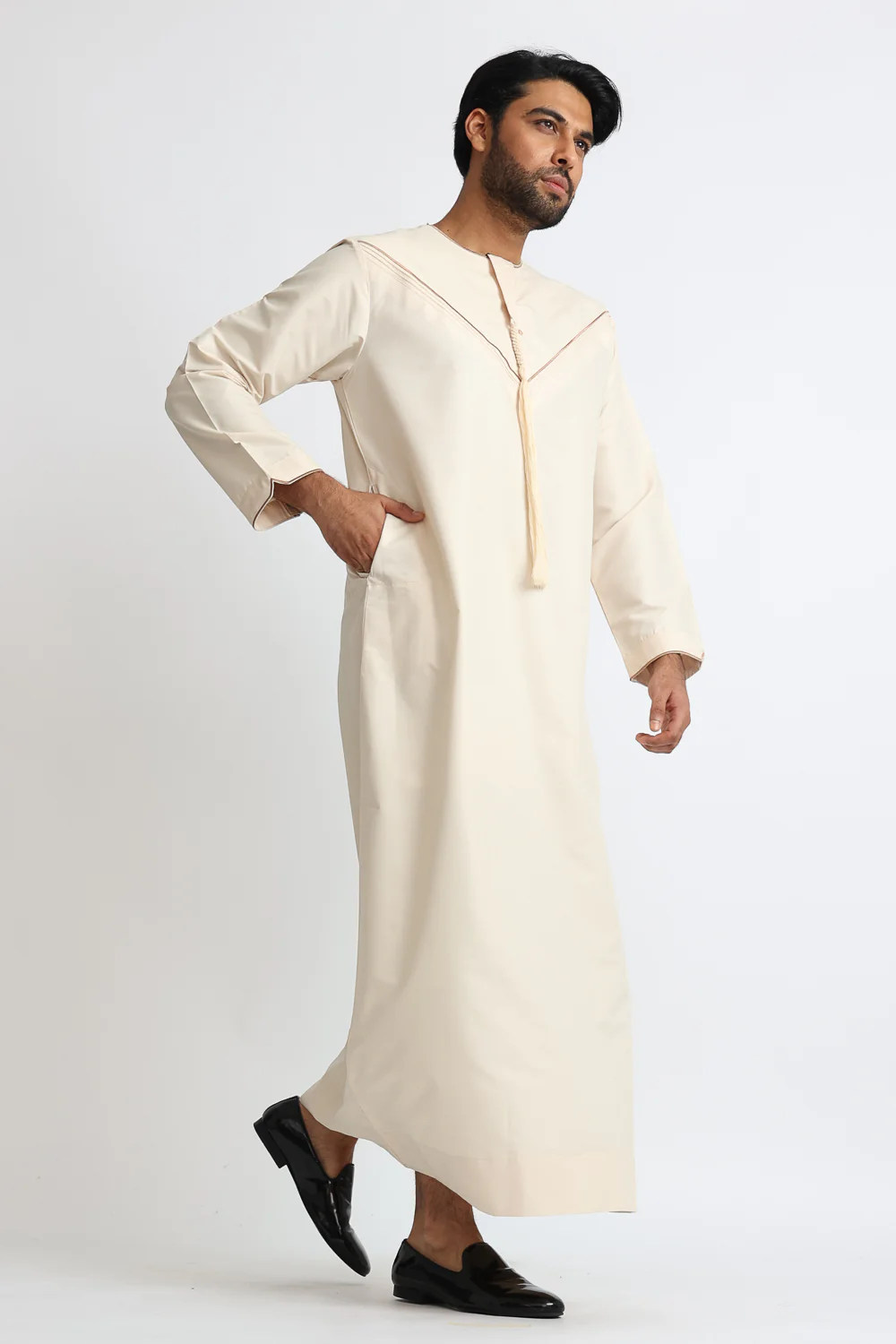 J101 Champagne Pleated Emirati Thobe - Image 2
