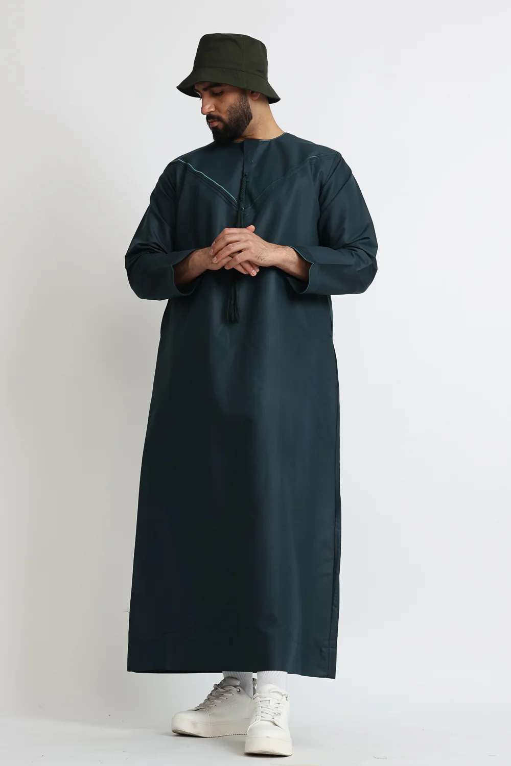 J101 Jungle Green Pleated Emirati Thobe - Image 4