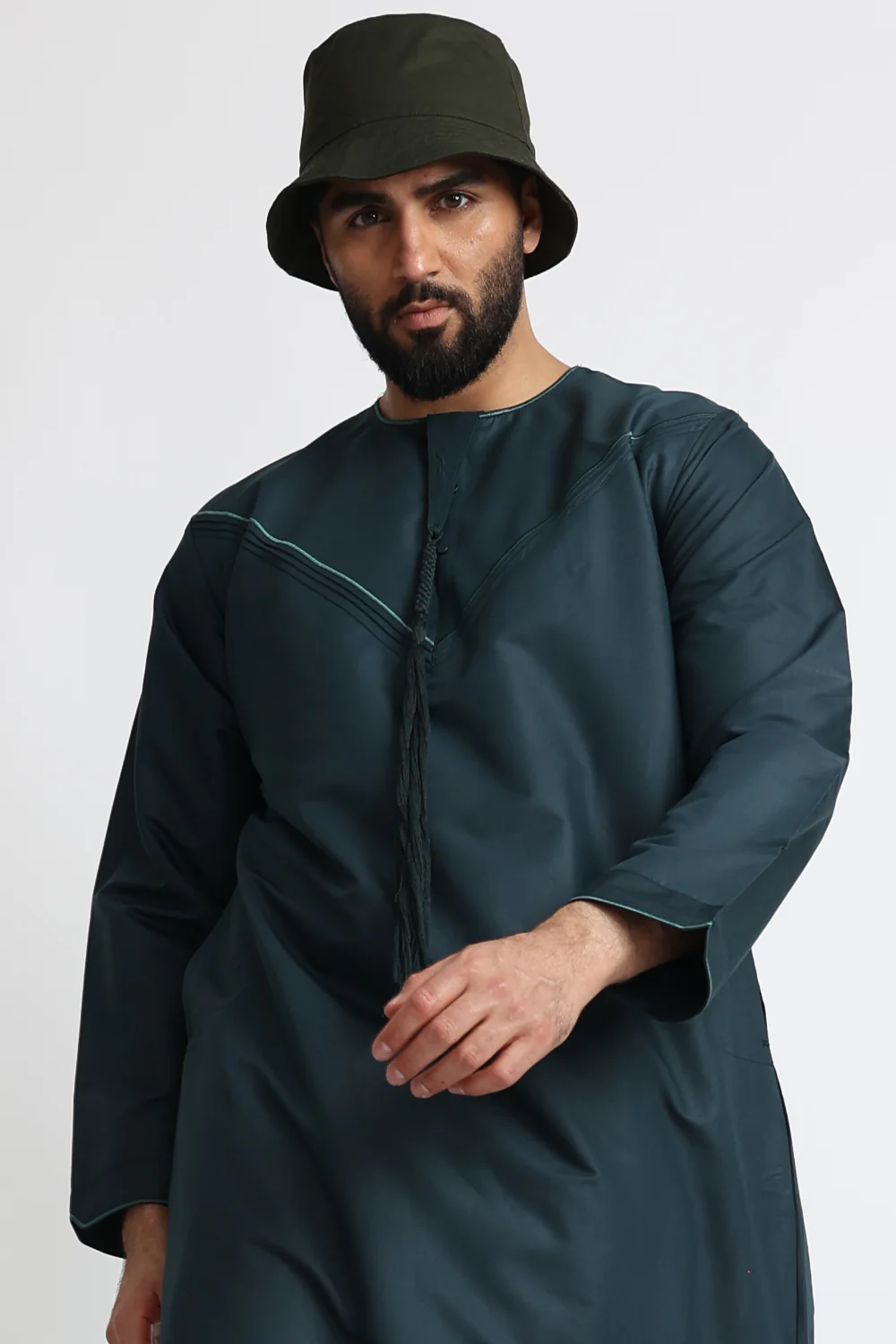J101 Jungle Green Pleated Emirati Thobe - Image 5