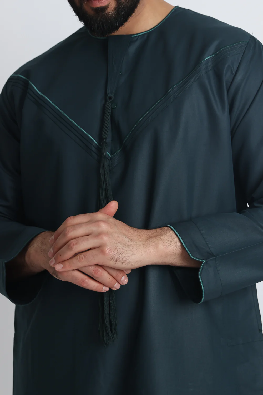 J101 Jungle Green Pleated Emirati Thobe - Image 6