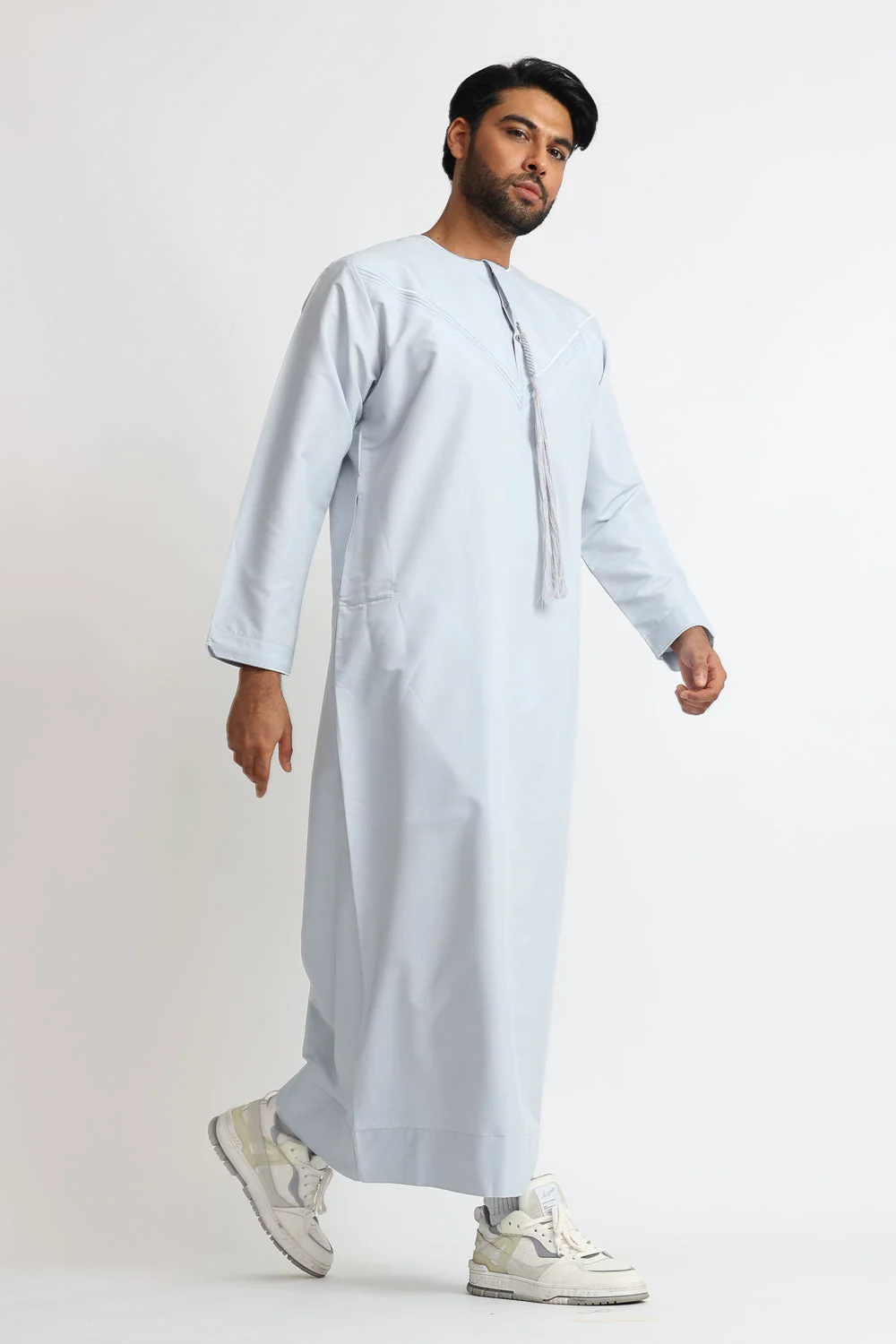 J101 Pale Blue Boys Pleated Emirati Thobe - Image 4