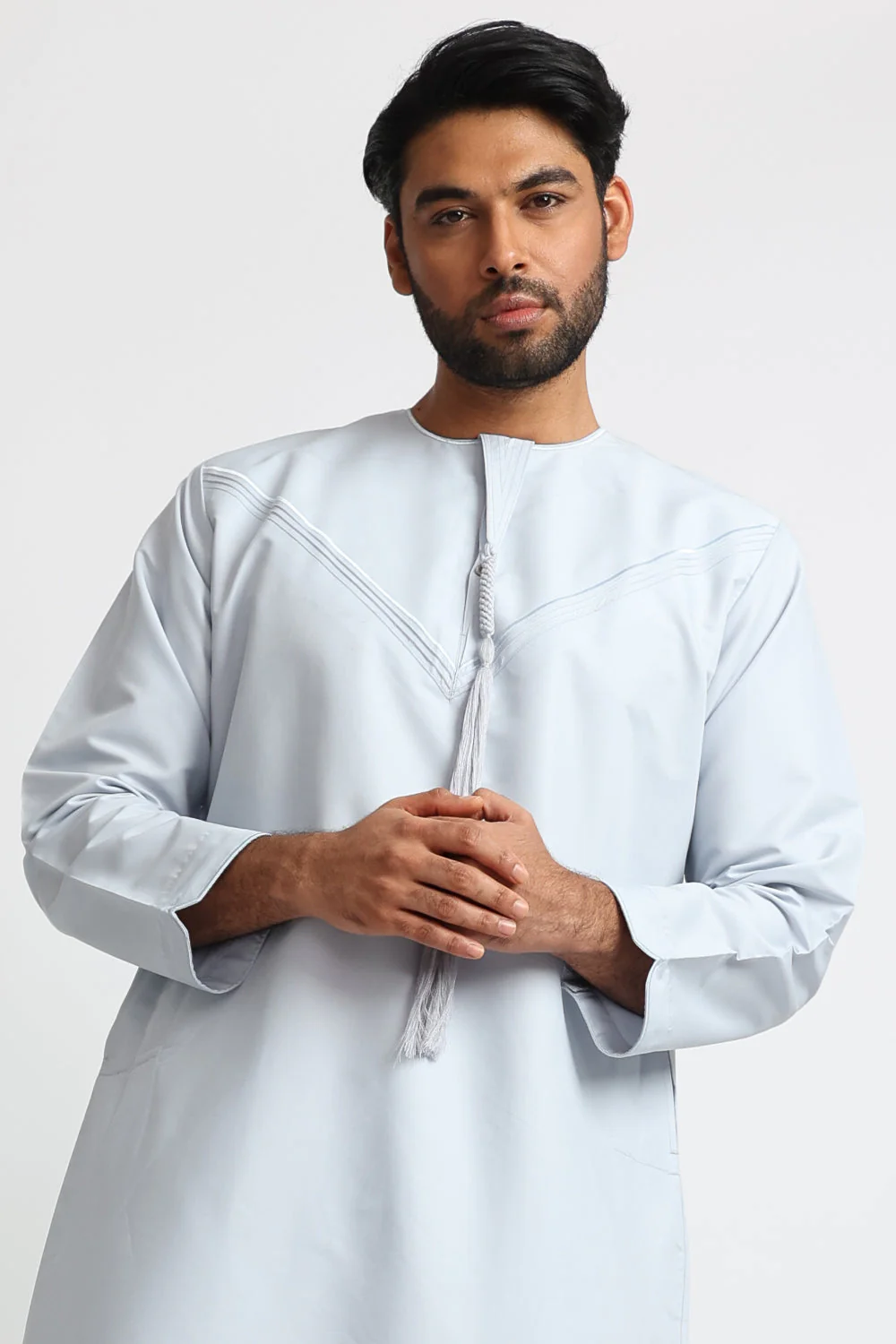 J101 Pale Blue Boys Pleated Emirati Thobe - Image 5