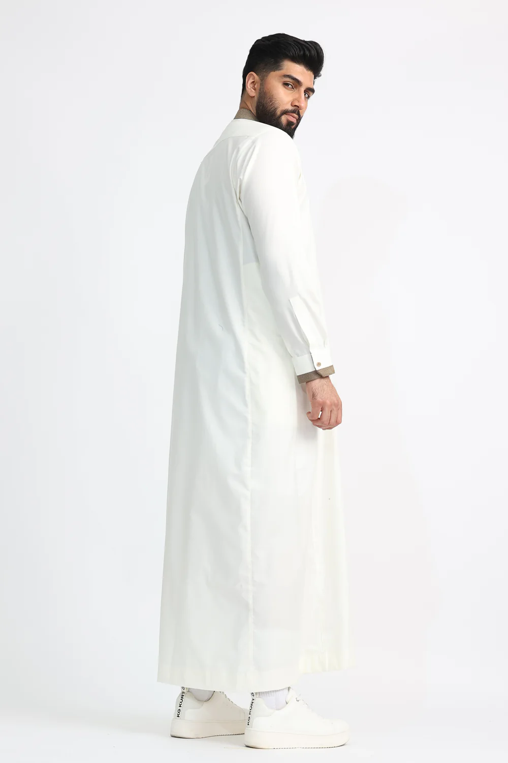 J104 Cream Textured Curve Thobe - Image 3