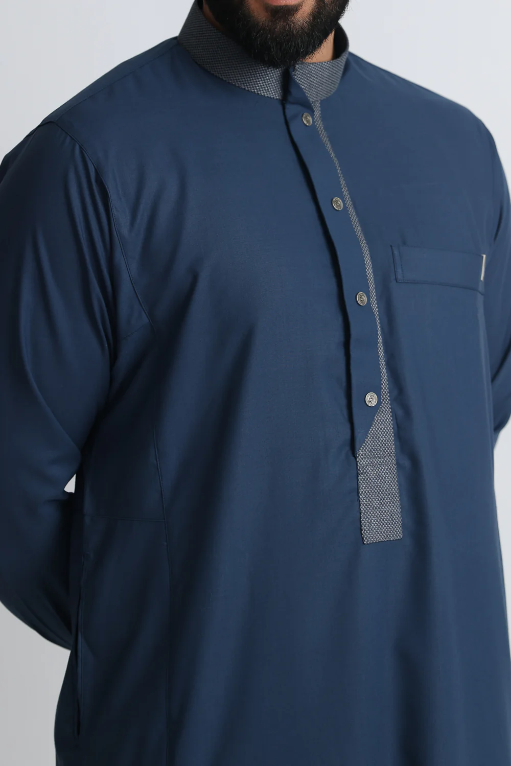 J104 Navy Textured Curve Thobe - Image 6