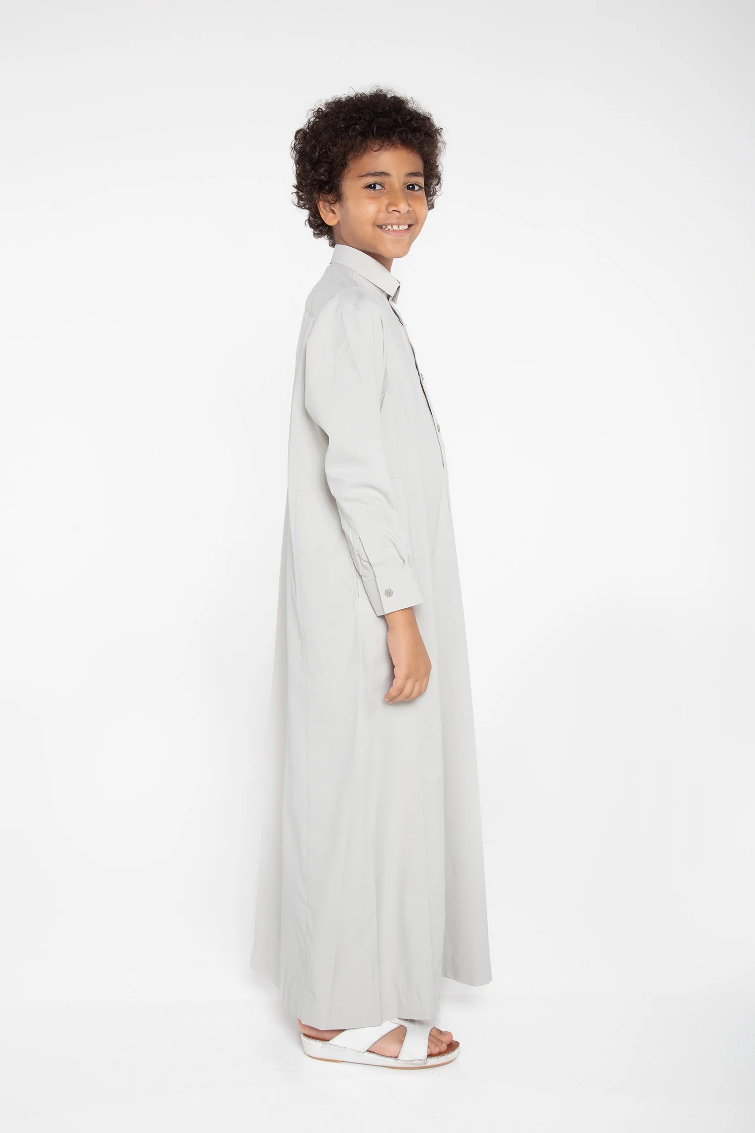 J109 Boys Foggy Grey Tuxedo Thobe - Image 2