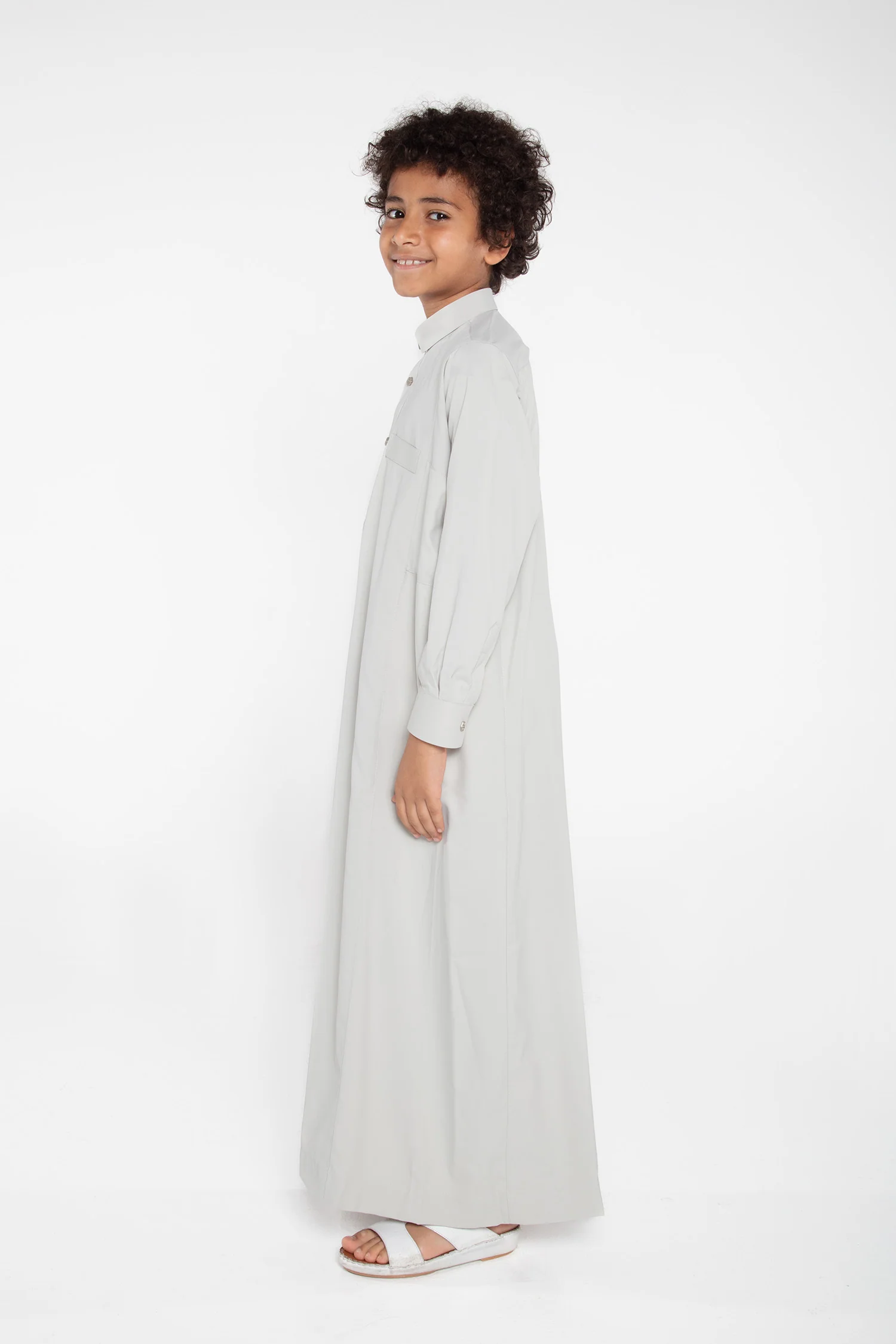 J109 Boys Foggy Grey Tuxedo Thobe - Image 3