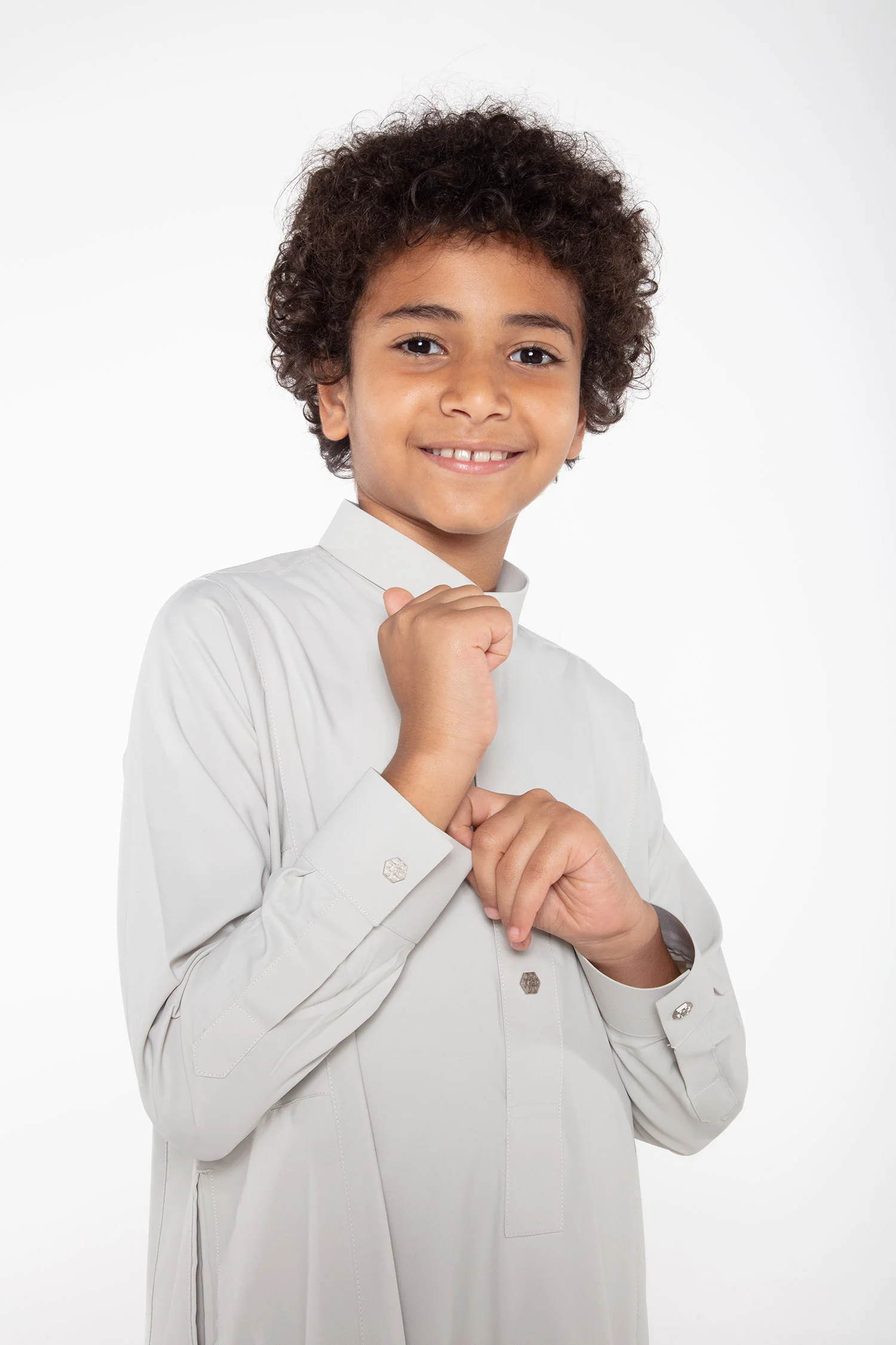 J109 Boys Foggy Grey Tuxedo Thobe - Image 5