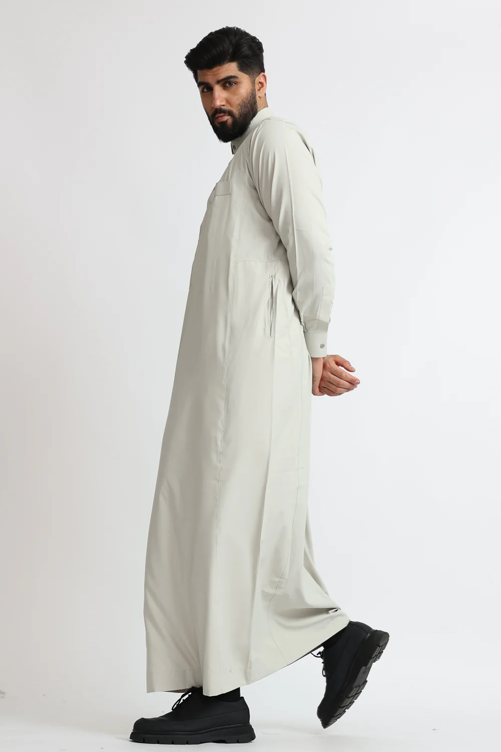 J109 Foggy Grey Tuxedo Thobe - Image 2