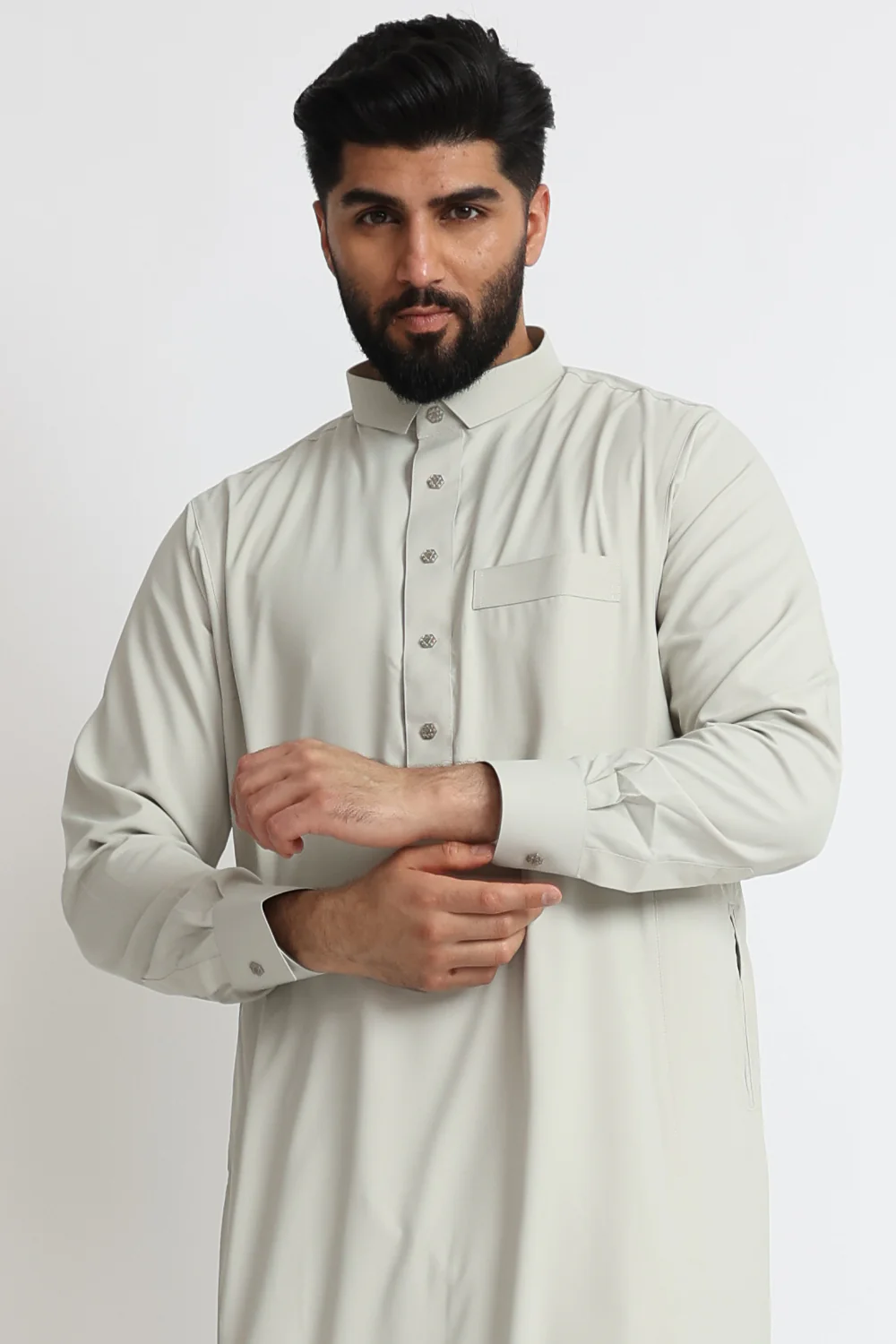 J109 Foggy Grey Tuxedo Thobe - Image 5