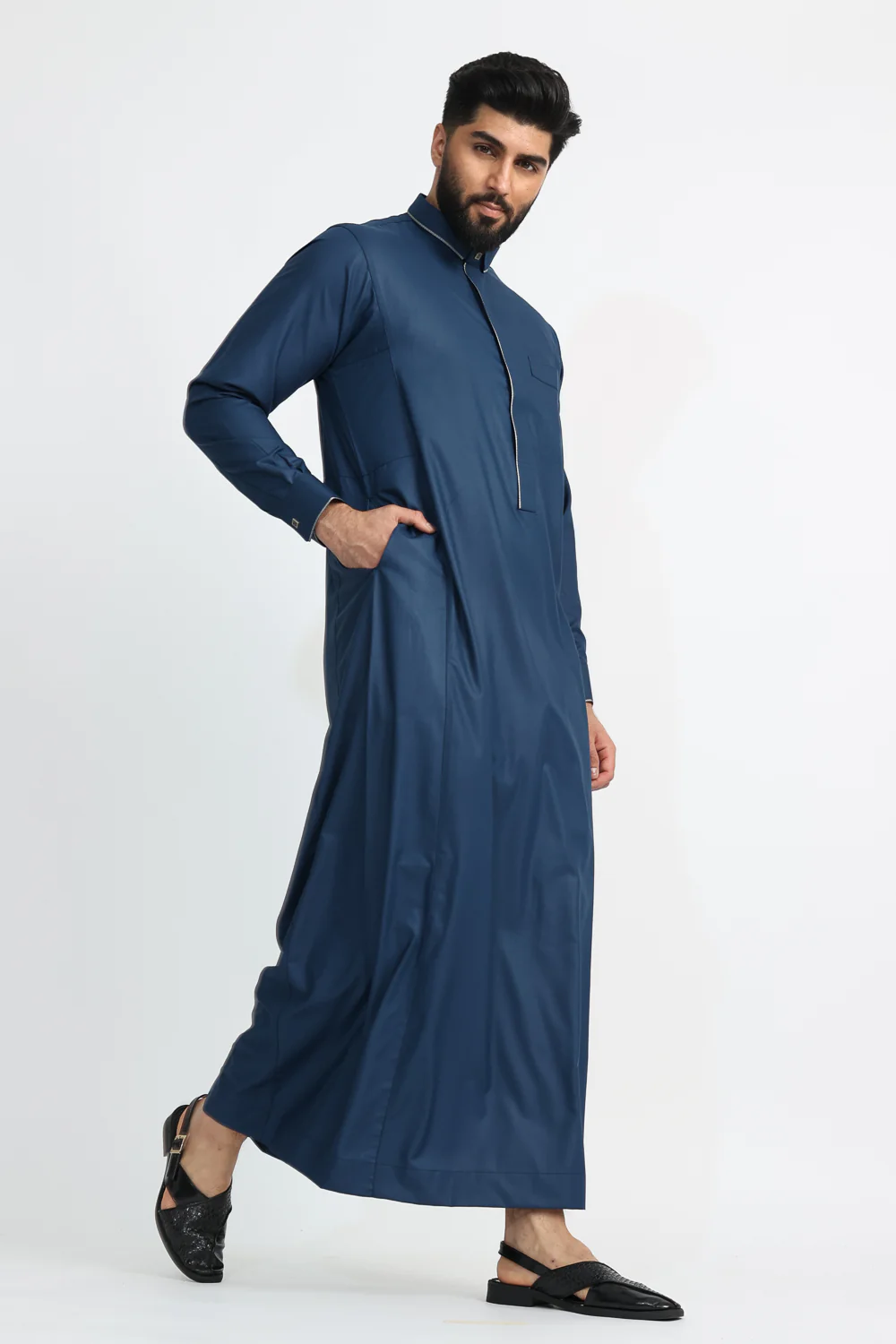 J113 Nile Blue Greek Pattern Thobe - Image 4