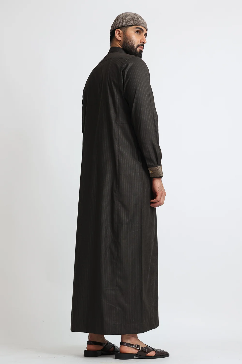 J118 Dark Brown Pinstripe Thobe - Image 5
