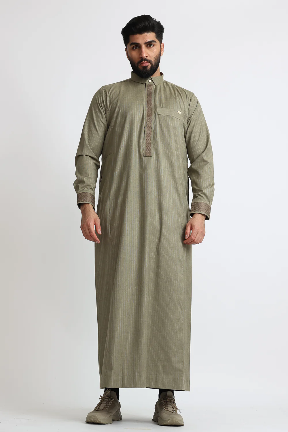 J118 Grey Olive Pinstripe Thobe