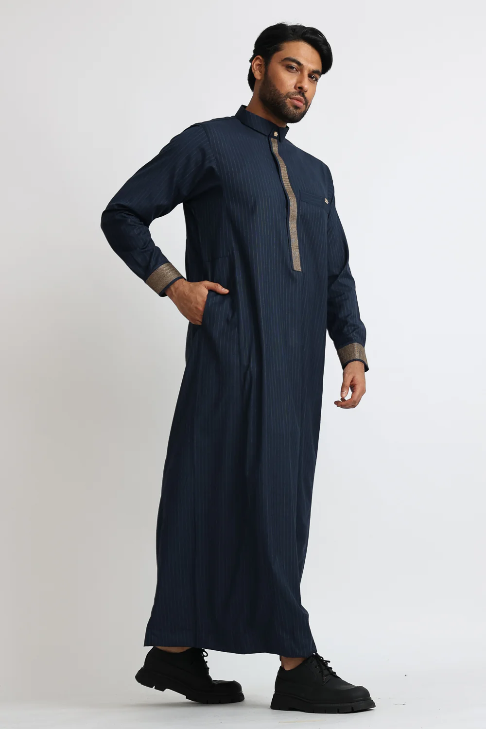 J118 Navy Pinstripe Thobe - Image 2