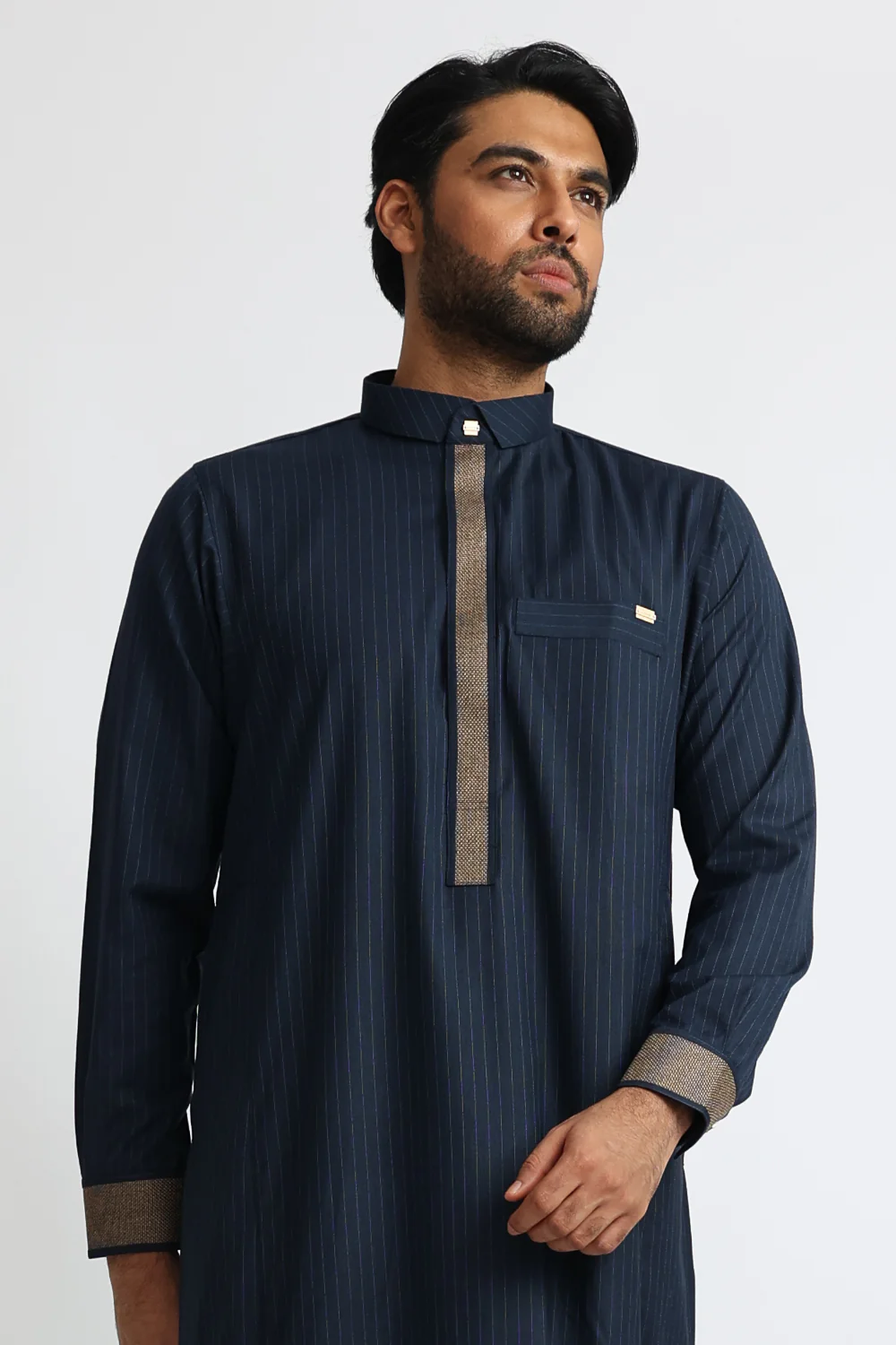J118 Navy Pinstripe Thobe - Image 3