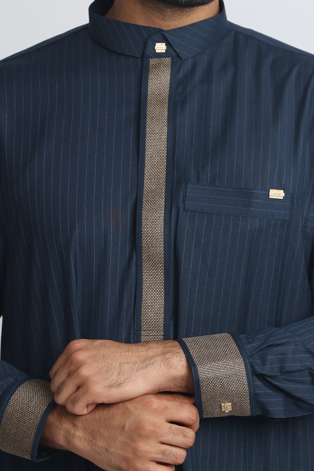 J118 Navy Pinstripe Thobe - Image 4