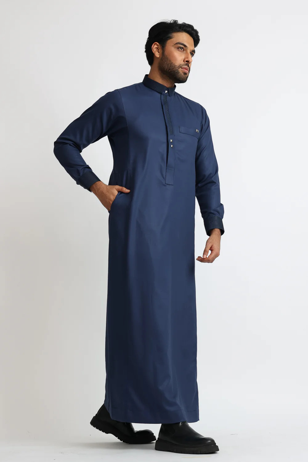 J129 Gulf Blue Collar Thobe - Image 2
