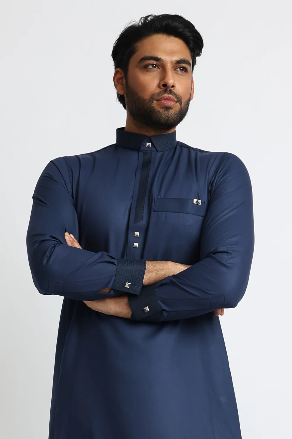 J129 Gulf Blue Collar Thobe - Image 4