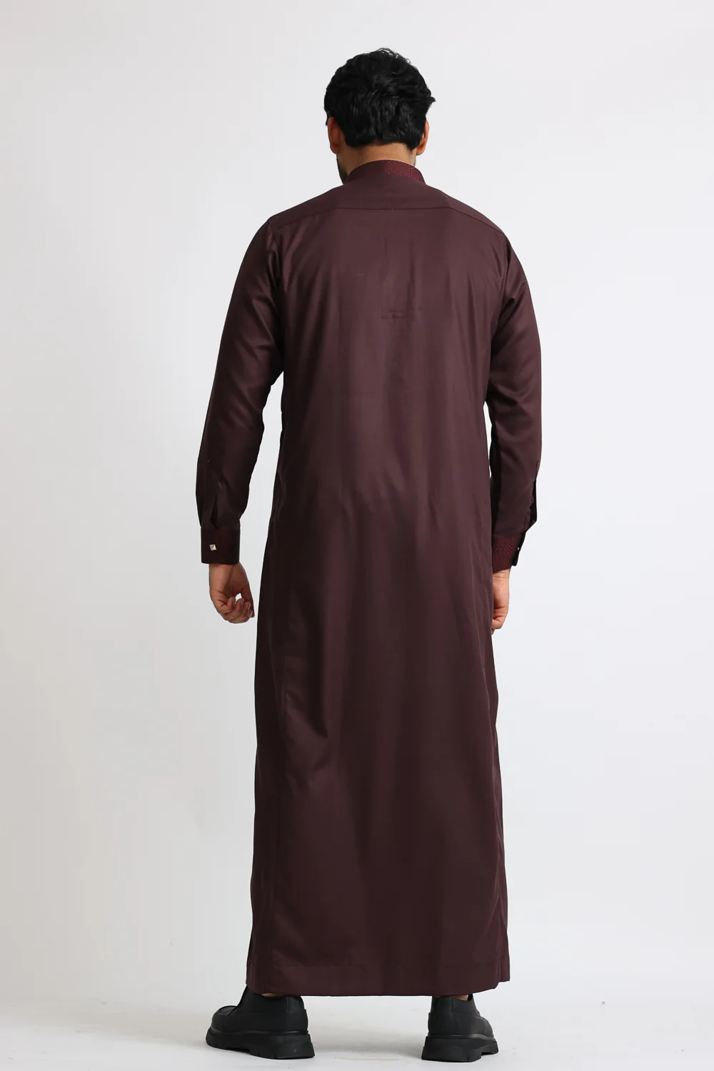 J129 Old Burgundy Collar Thobe - Image 4