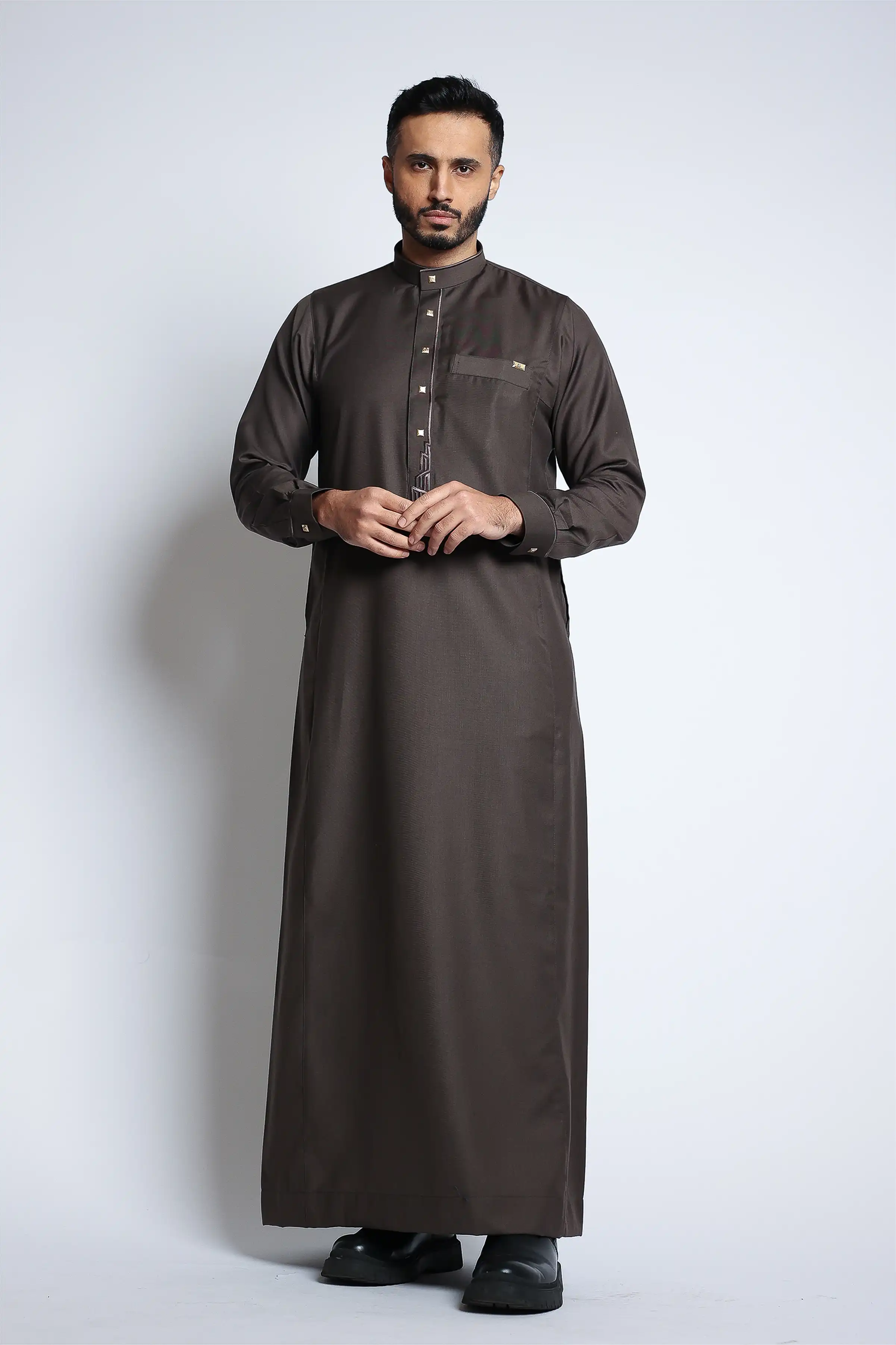 J132 Brown Embroidery Thobe - Image 2