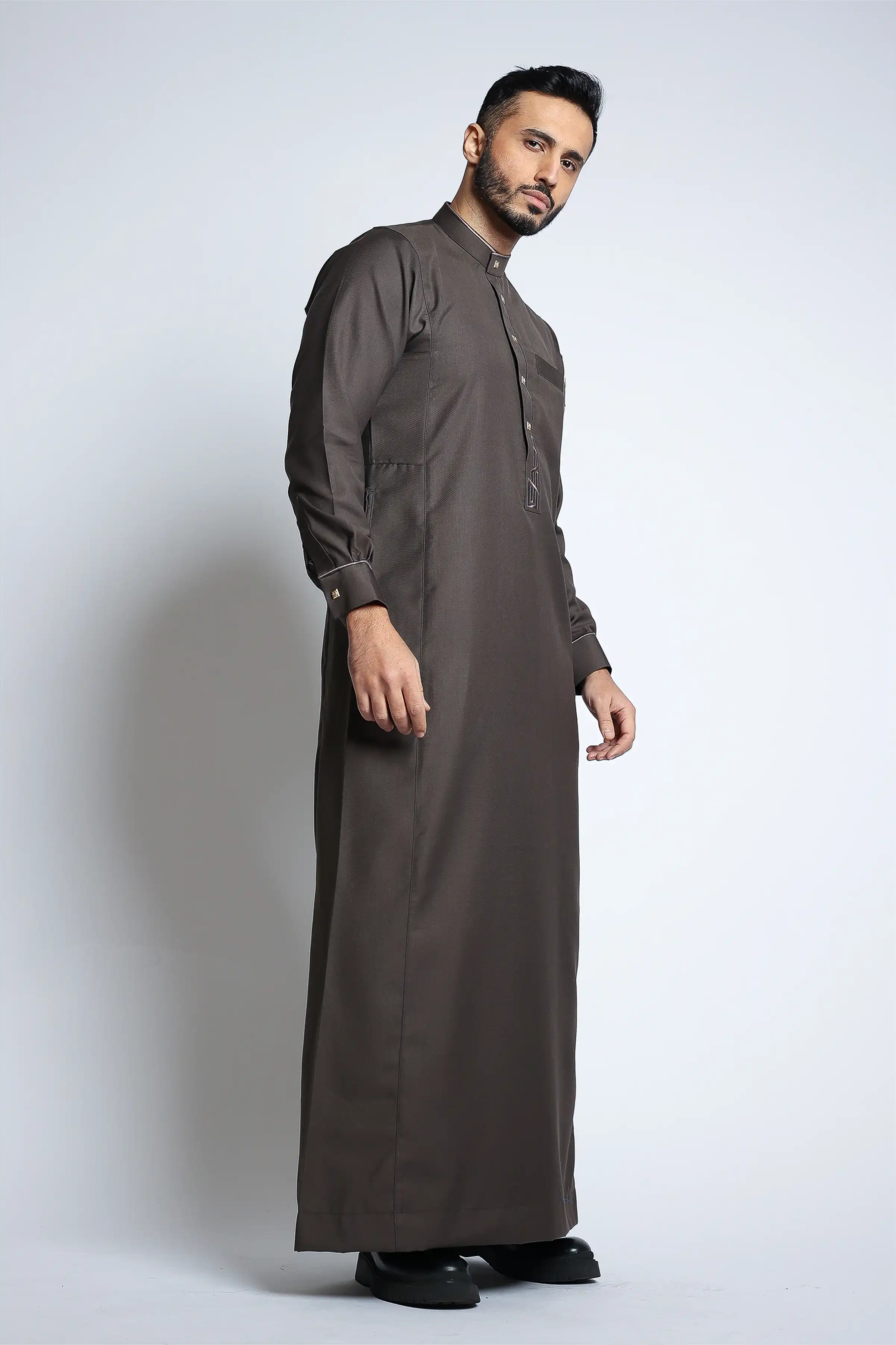 J132 Brown Embroidery Thobe - Image 3