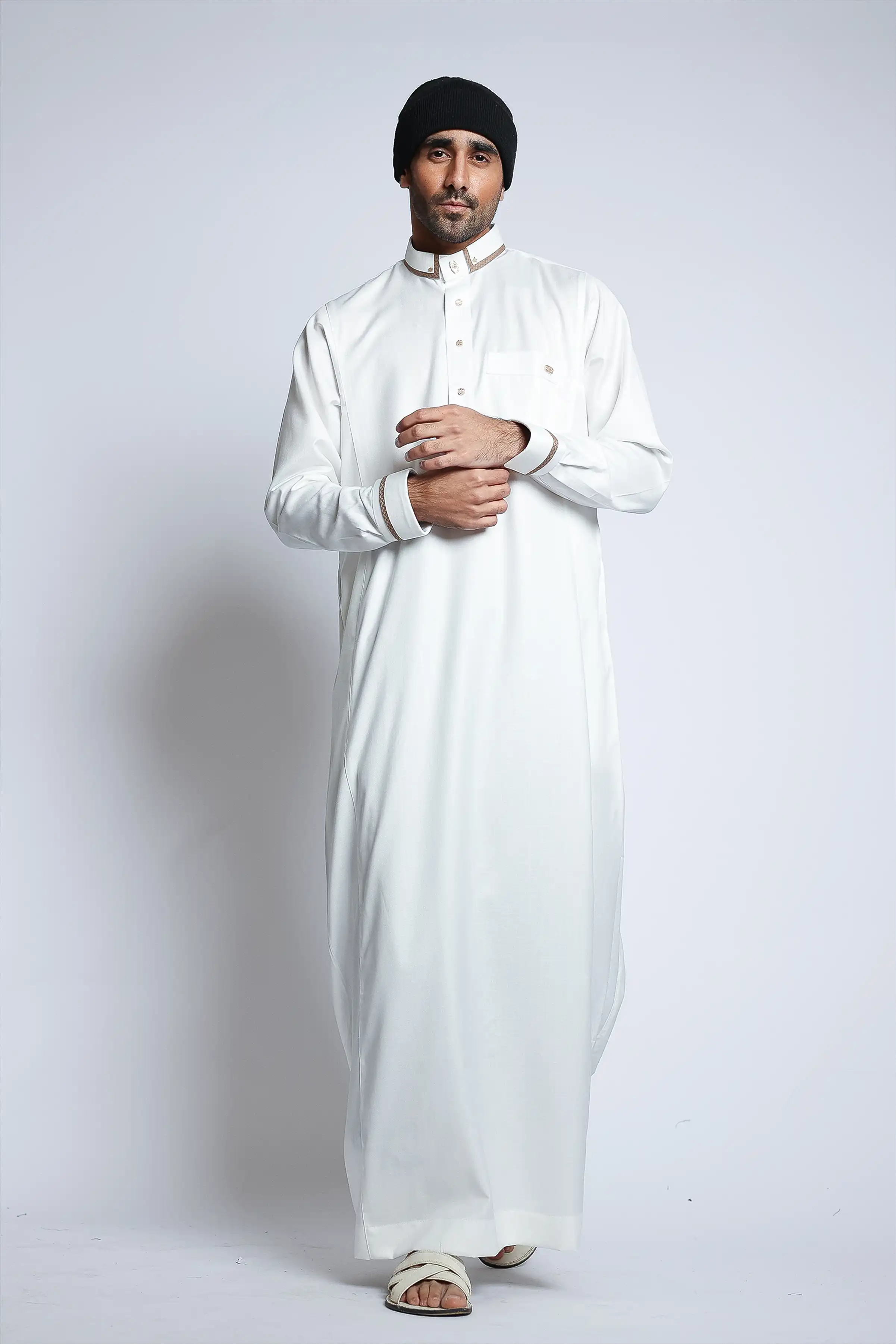 J137 Cream/Gold Shirt Collar Thobe - Image 2