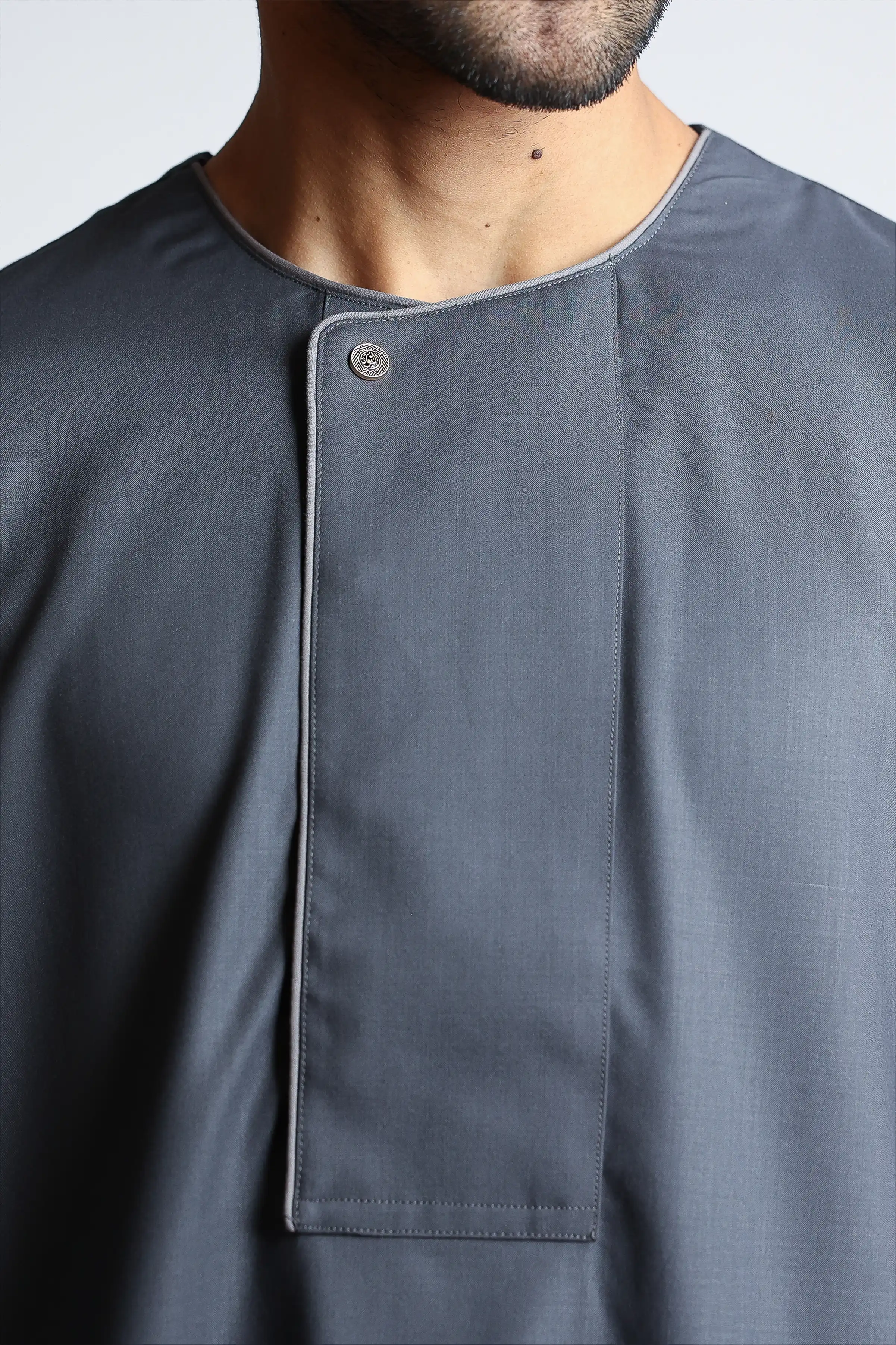 J144 Dusty Grey Piping Thobe - Image 5