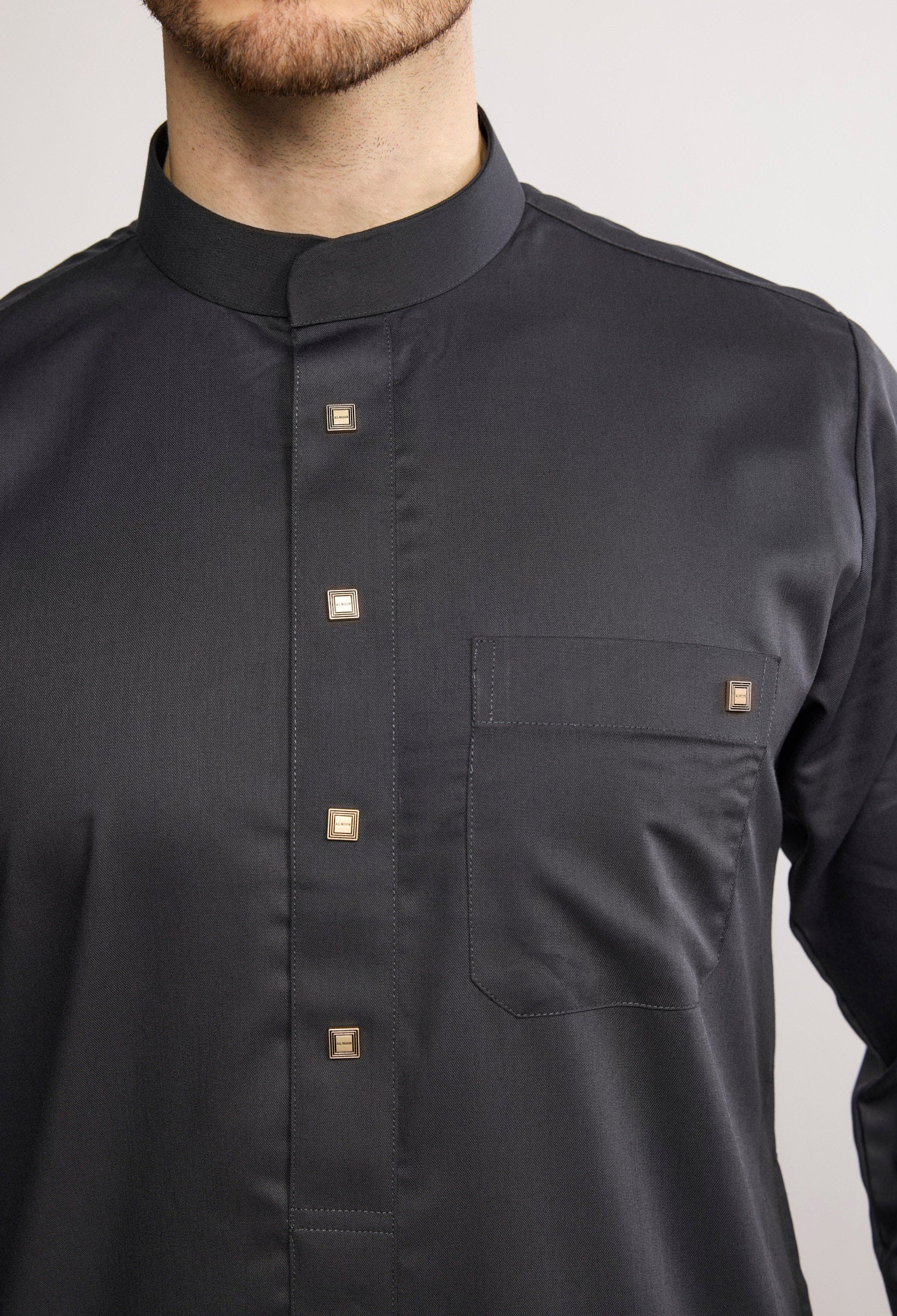 J1517 Charcoal Saudi Collar Thobe - Image 4