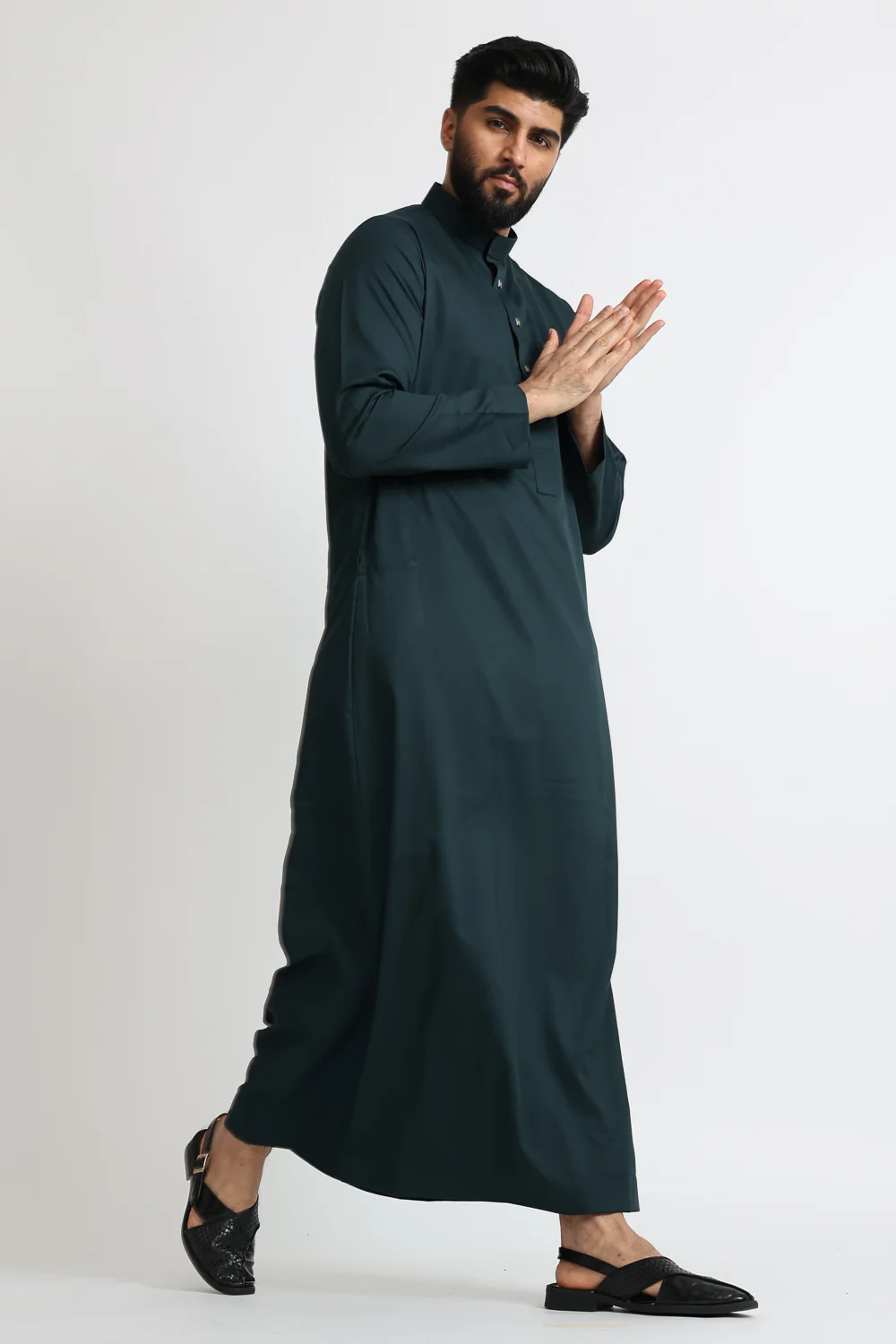 J1517 Mineral Green Saudi Collar Thobe - Image 2
