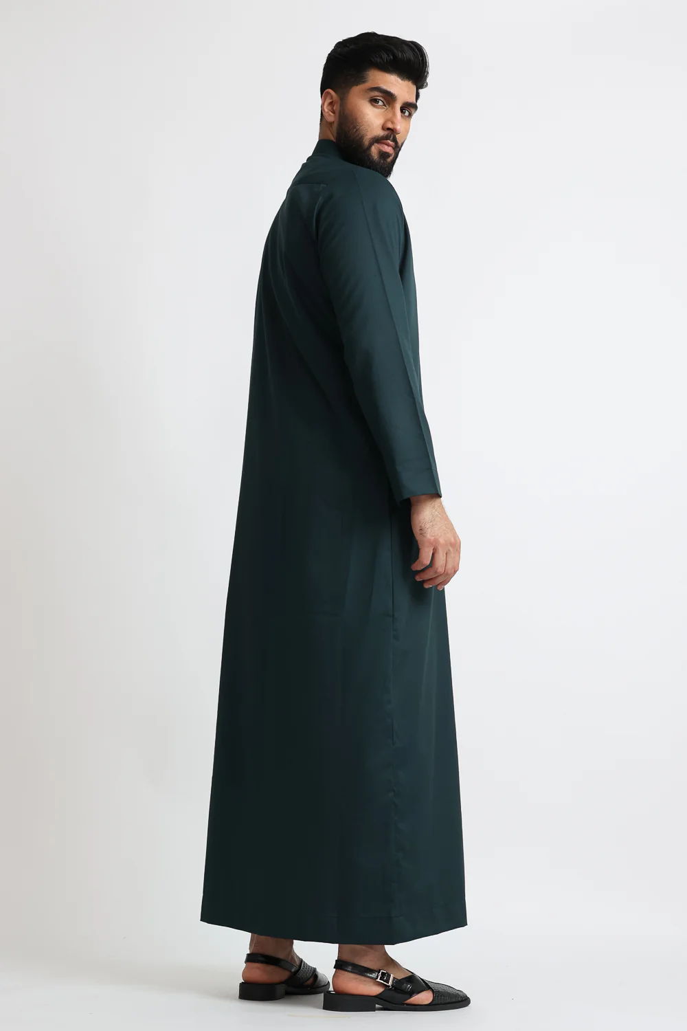 J1517 Mineral Green Saudi Collar Thobe - Image 4