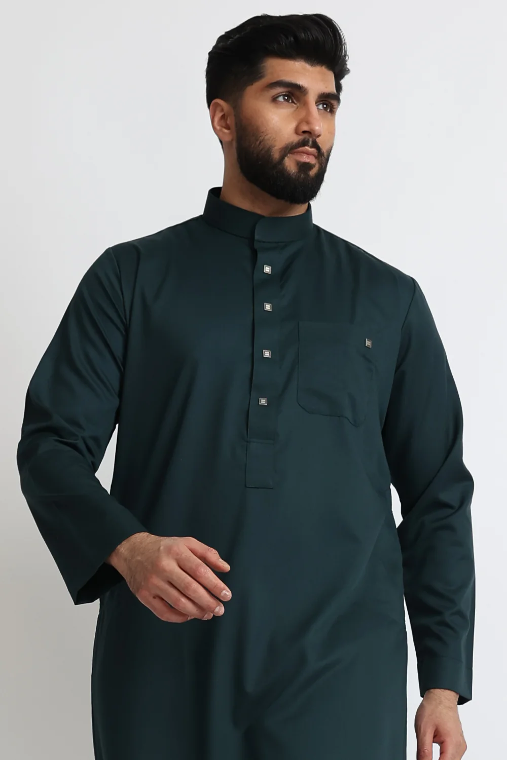 J1517 Mineral Green Saudi Collar Thobe - Image 5