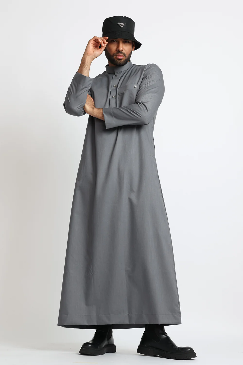 J1519 Saudi Collar Grey Thobe - Image 2