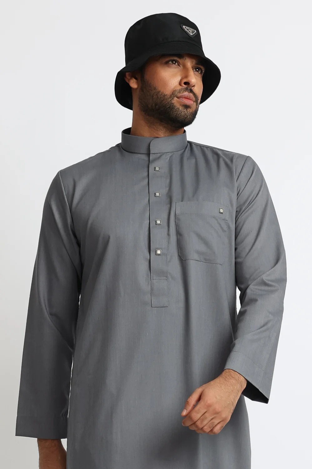 J1519 Saudi Collar Grey Thobe - Image 5