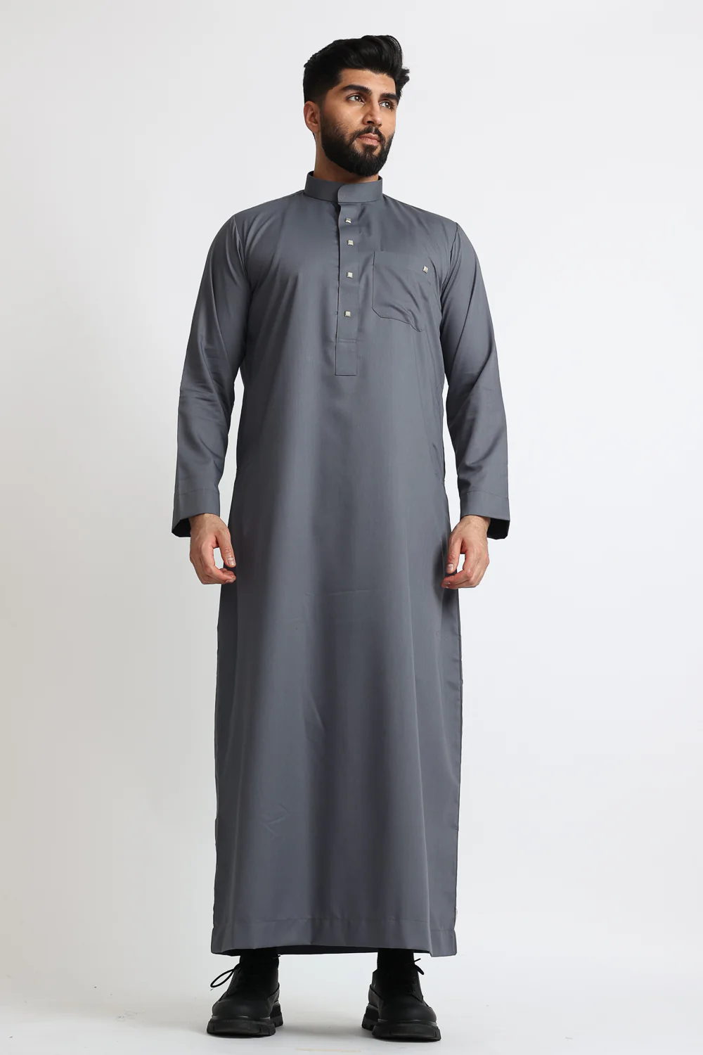 J1519 Saudi Collar Mid Grey Thobe - Image 2