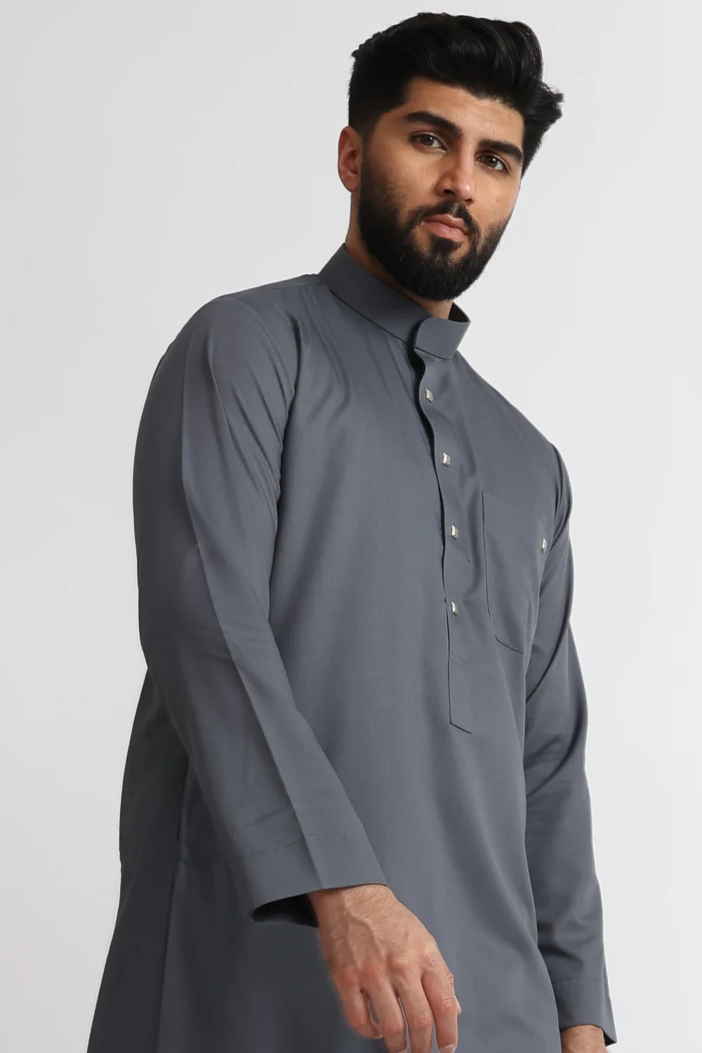 J1519 Saudi Collar Mid Grey Thobe - Image 5
