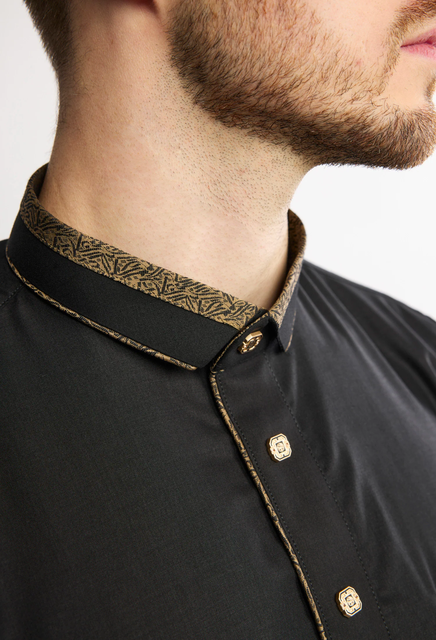 J2505 Black Eton Collar Paisley Thobe - Image 5