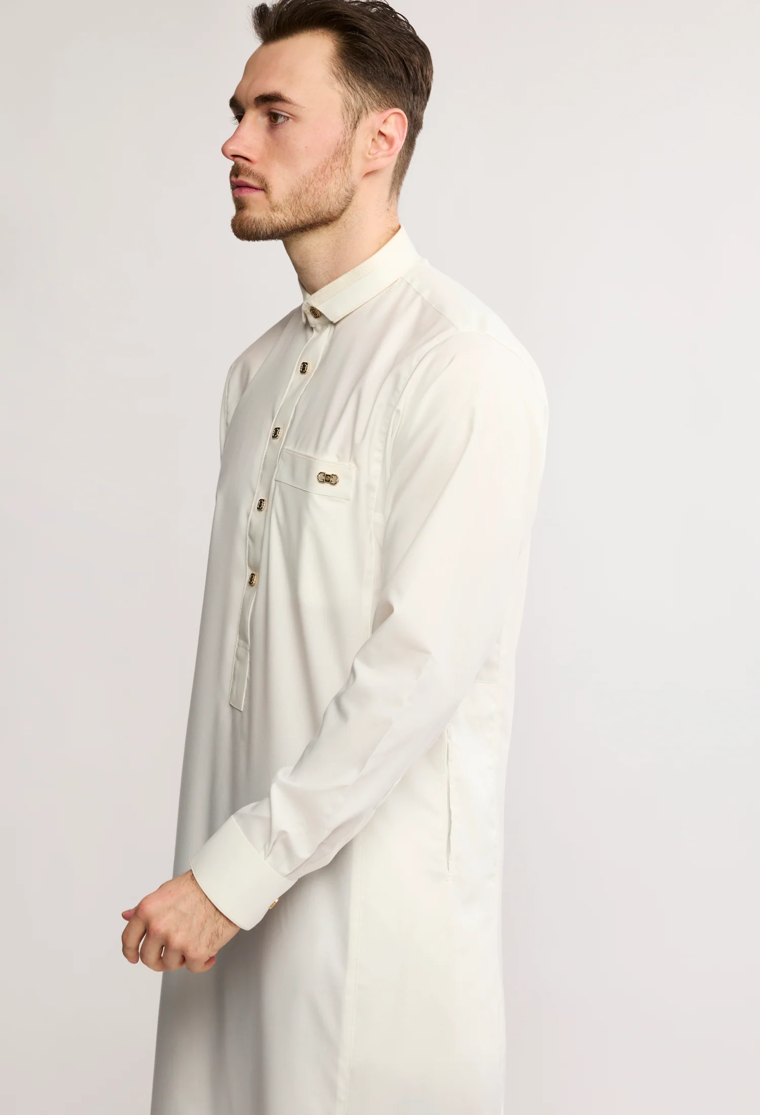 J2505 Cream Eton Collar Paisley Thobe - Image 3