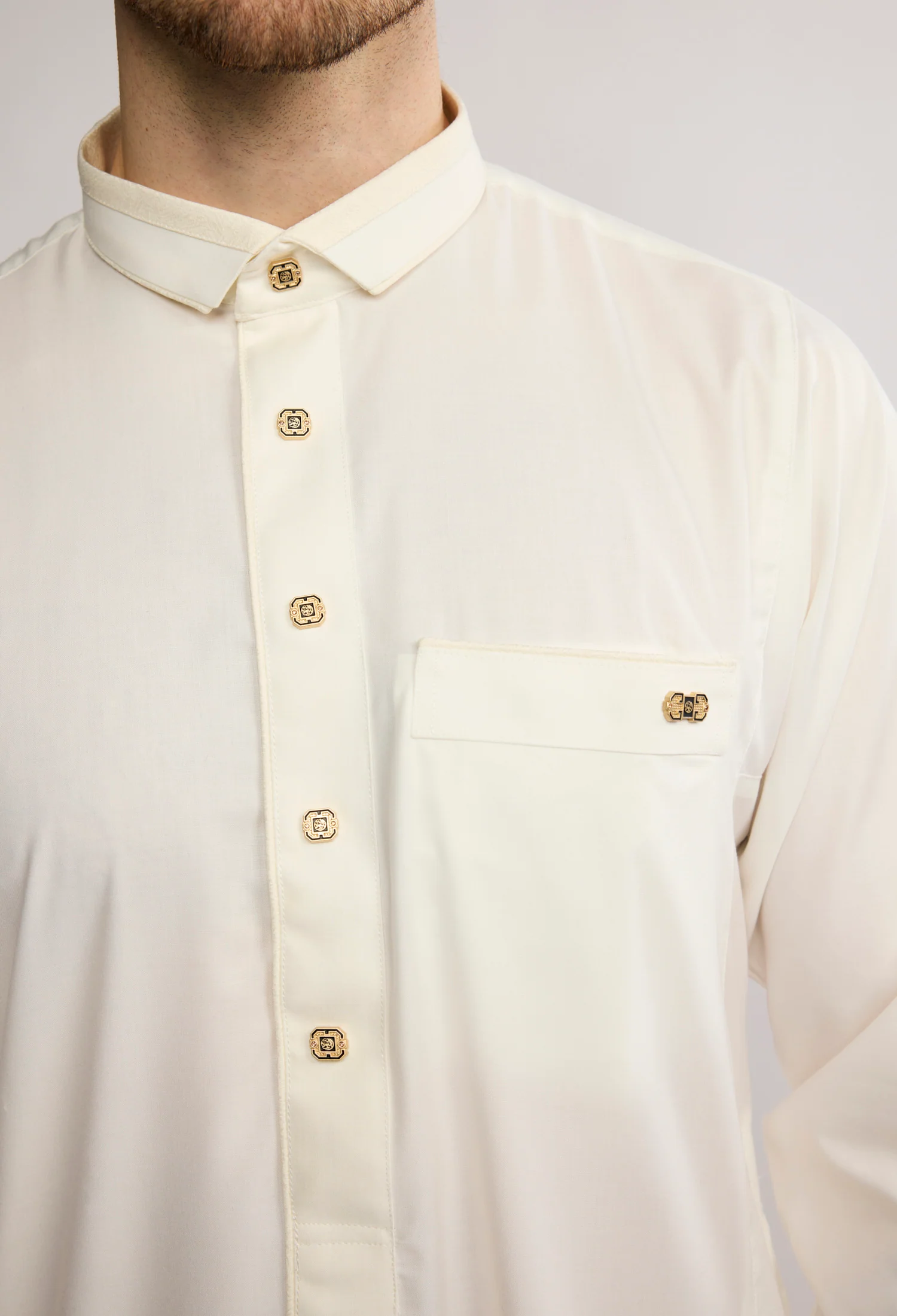 J2505 Cream Eton Collar Paisley Thobe - Image 5