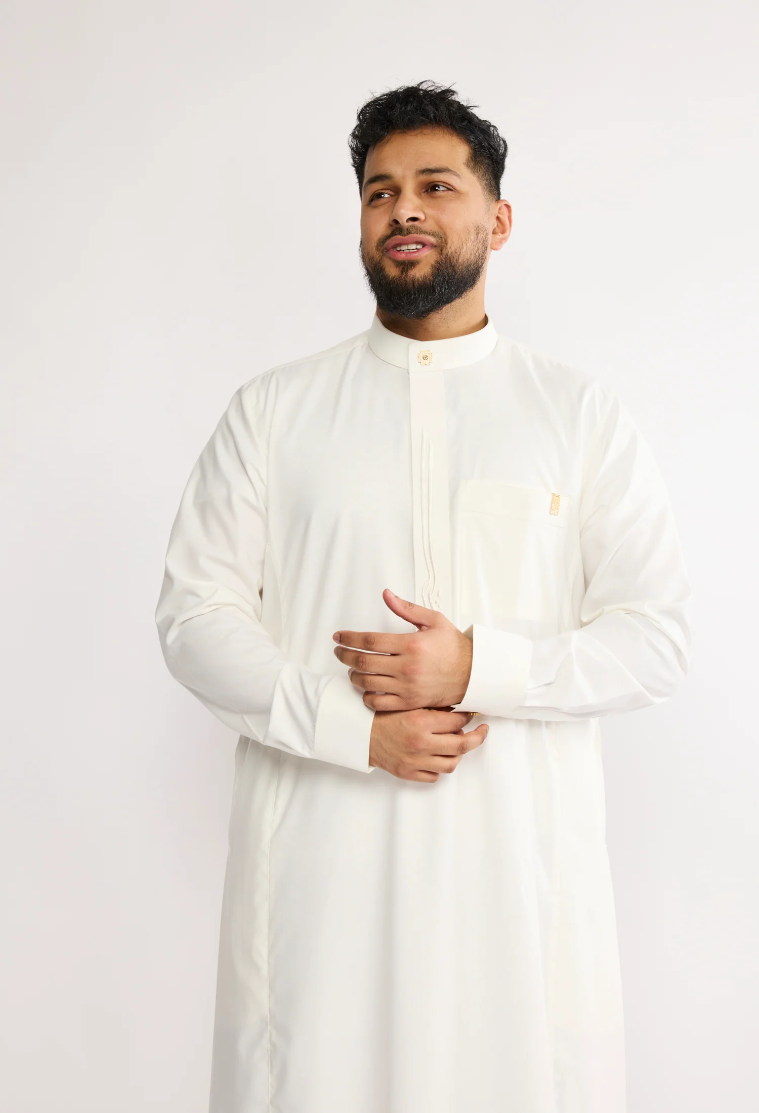J2512 Off White Collar Thobe - Image 4