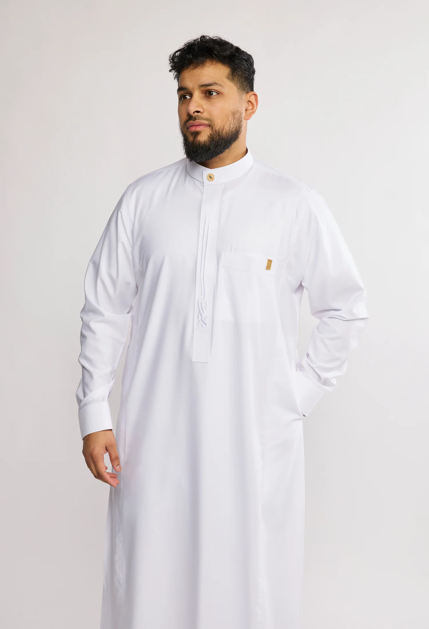 J2512 White Collar Thobe - Image 3