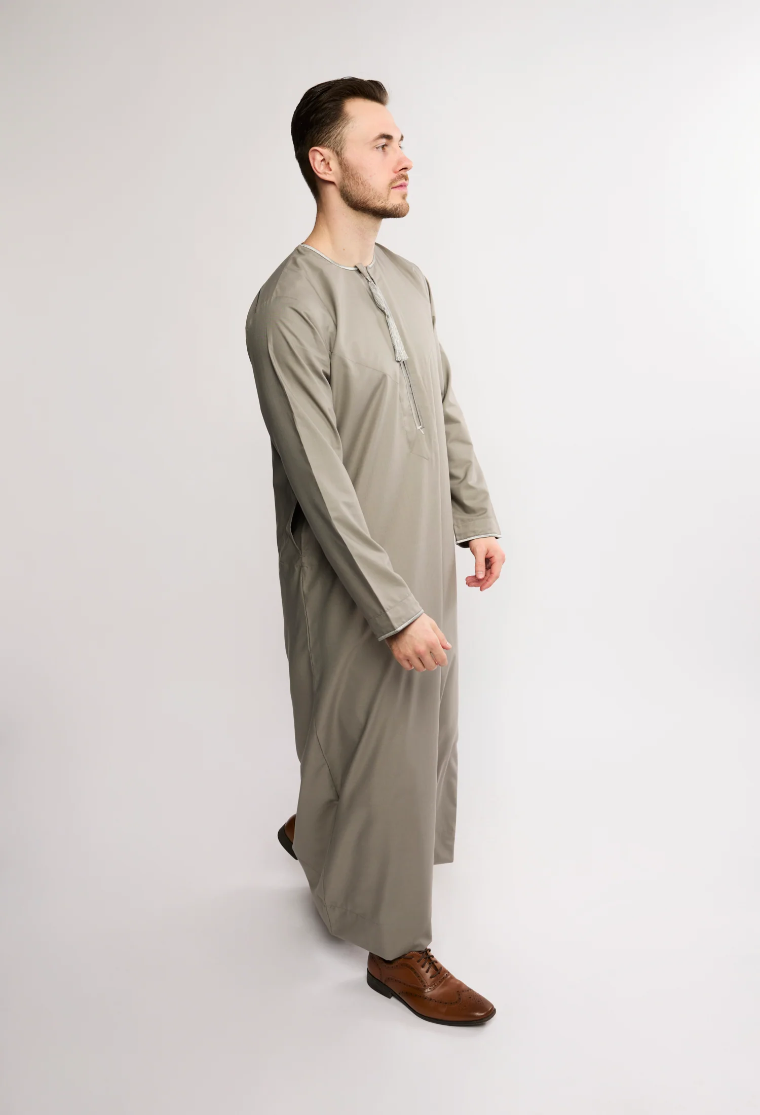 J2513 Gray Olive Habeel Thobe - Image 2