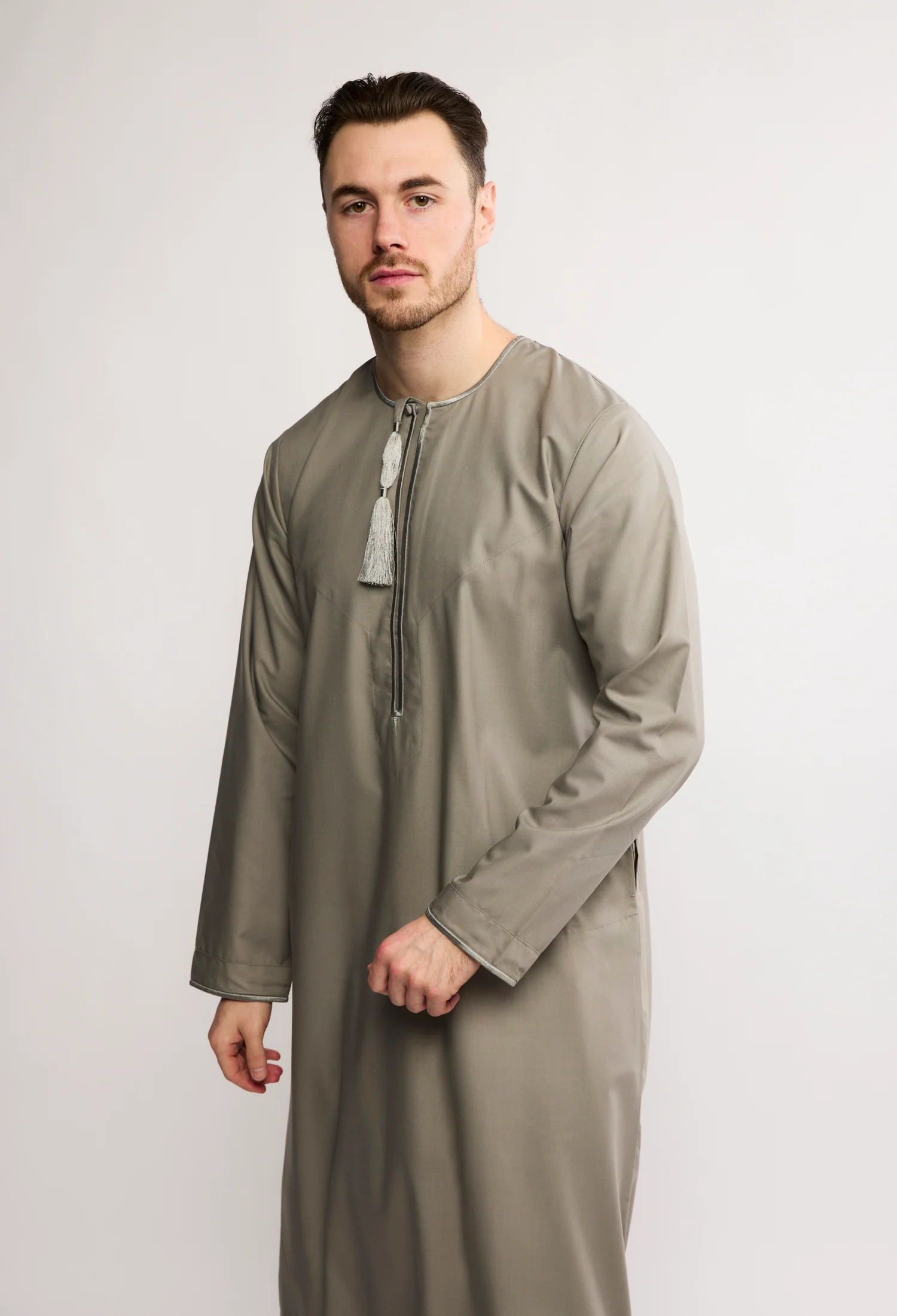 J2513 Gray Olive Habeel Thobe - Image 4
