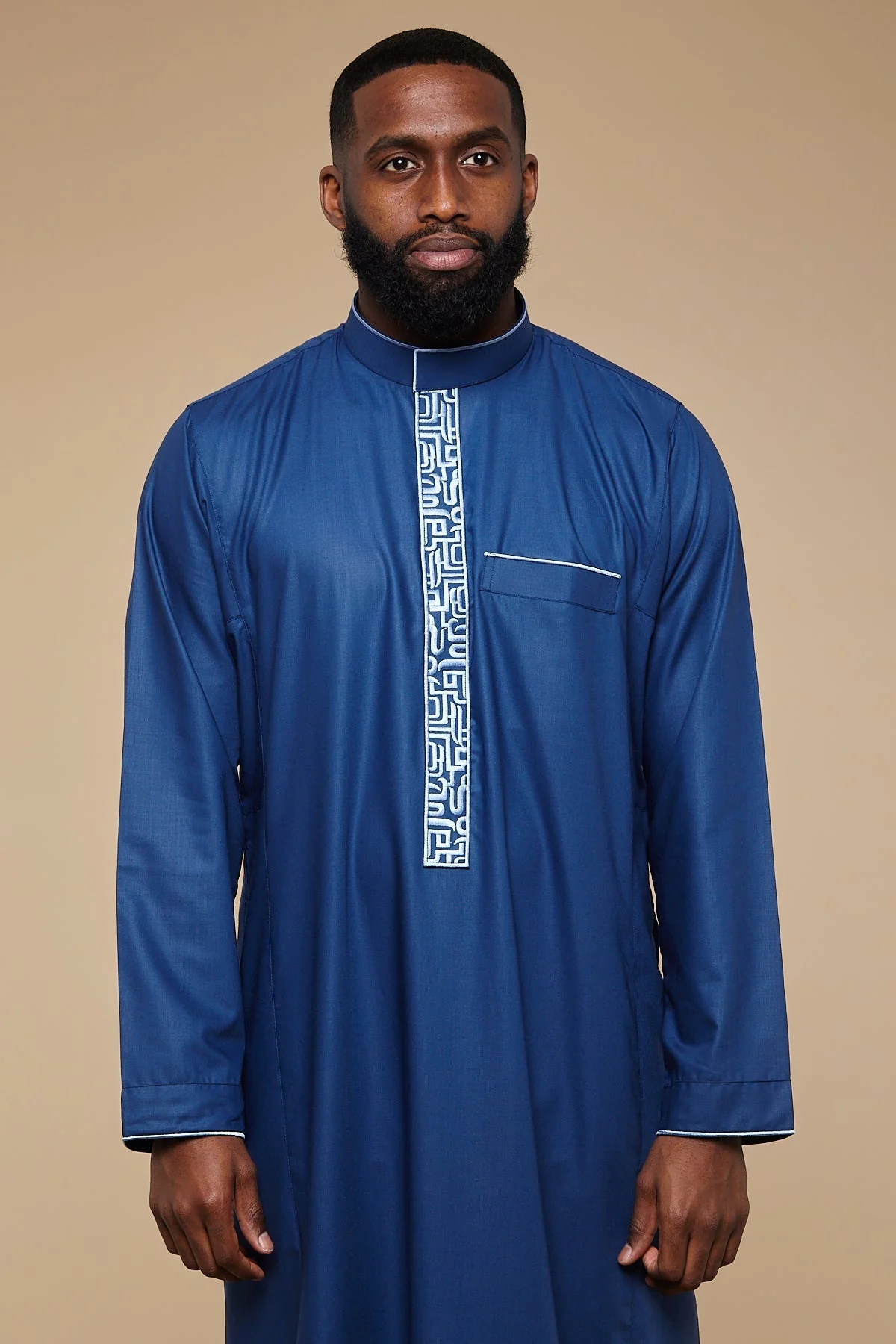 Kashmir Blue Al Huruf Collar Thobe - Image 3